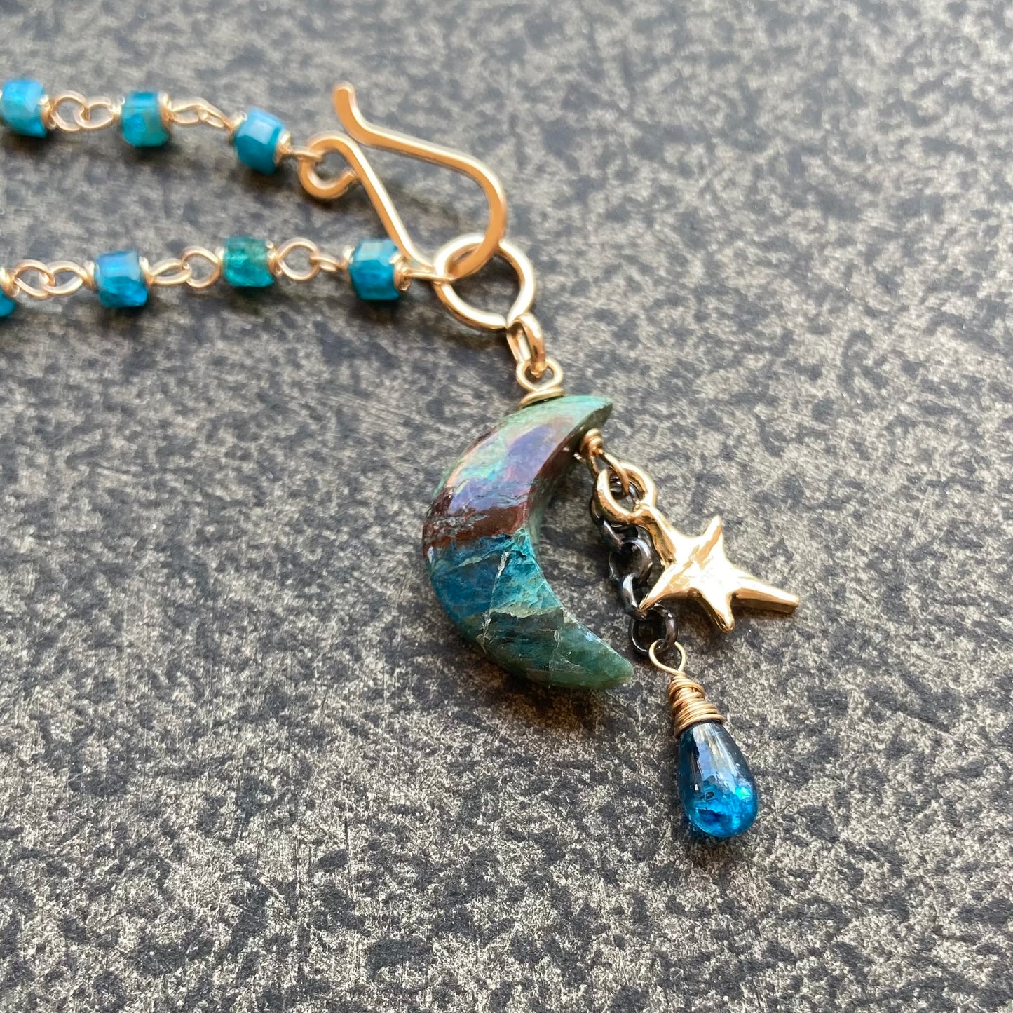 Neon Blue Apatite, Gold & Chrysocolla Starry Night Charm Choker