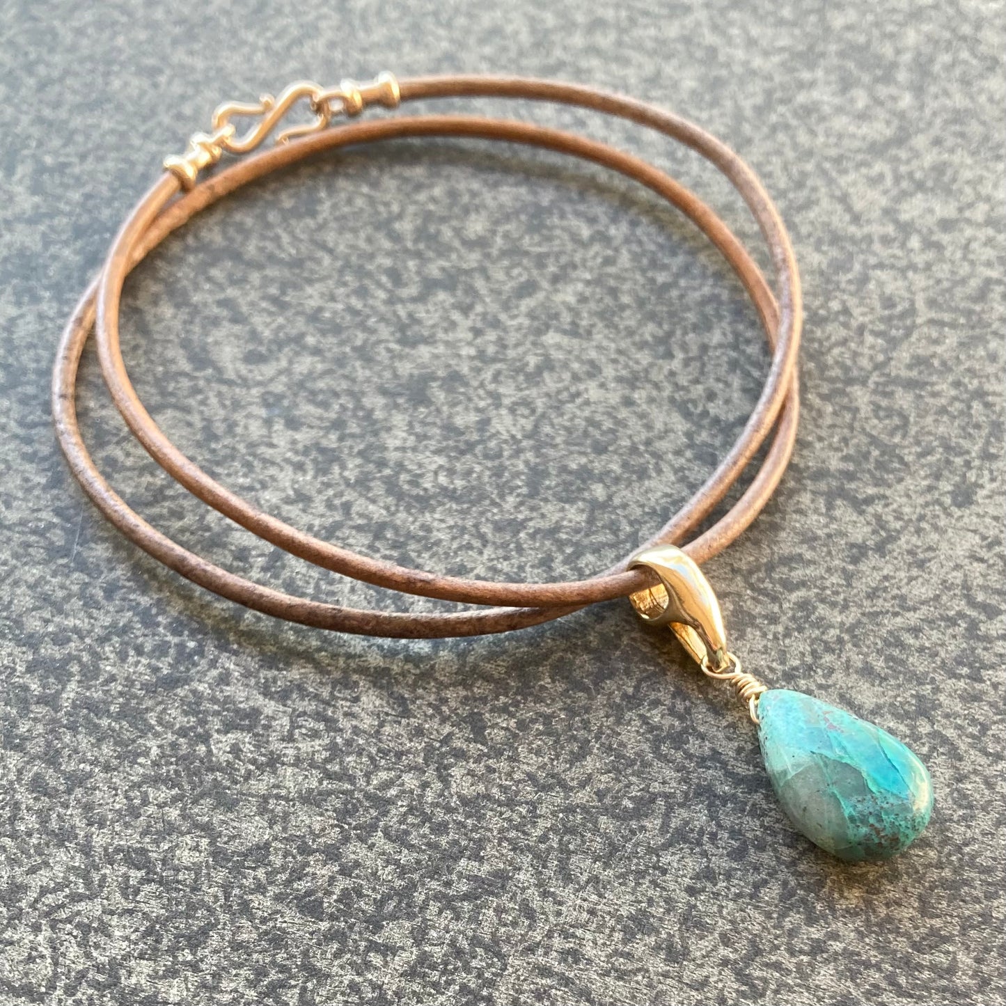 Chrysocolla & Bronze Leather Choker