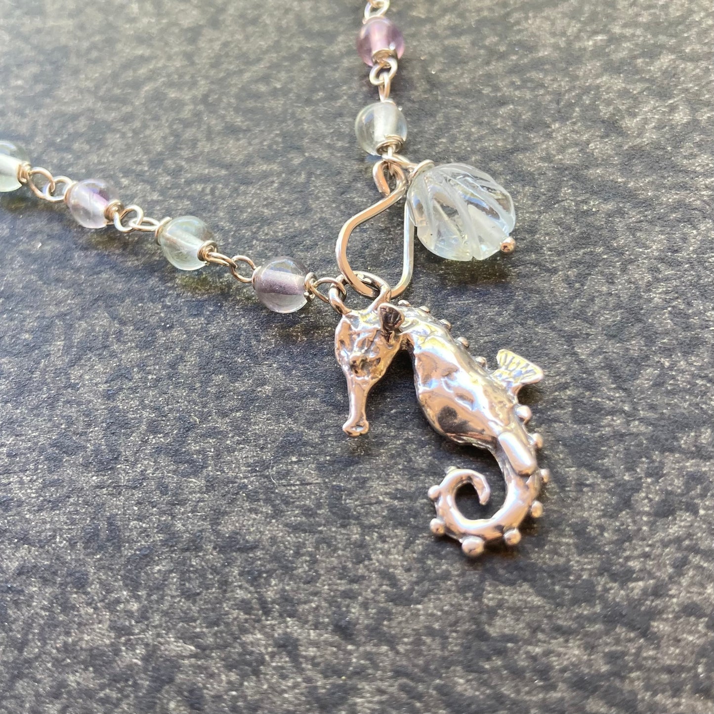 Multicolor Fluorite & Sterling Silver Seahorse Choker