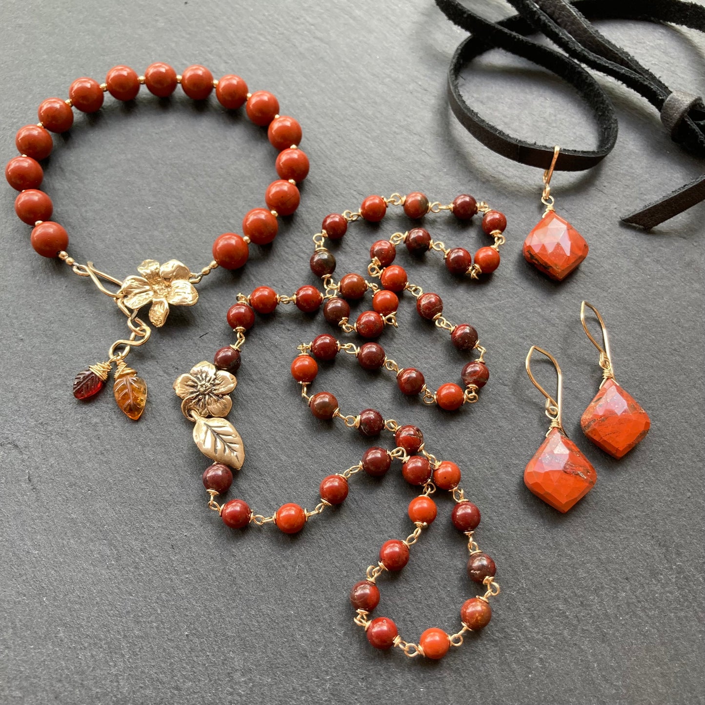 Red Jasper & Gold Earrings