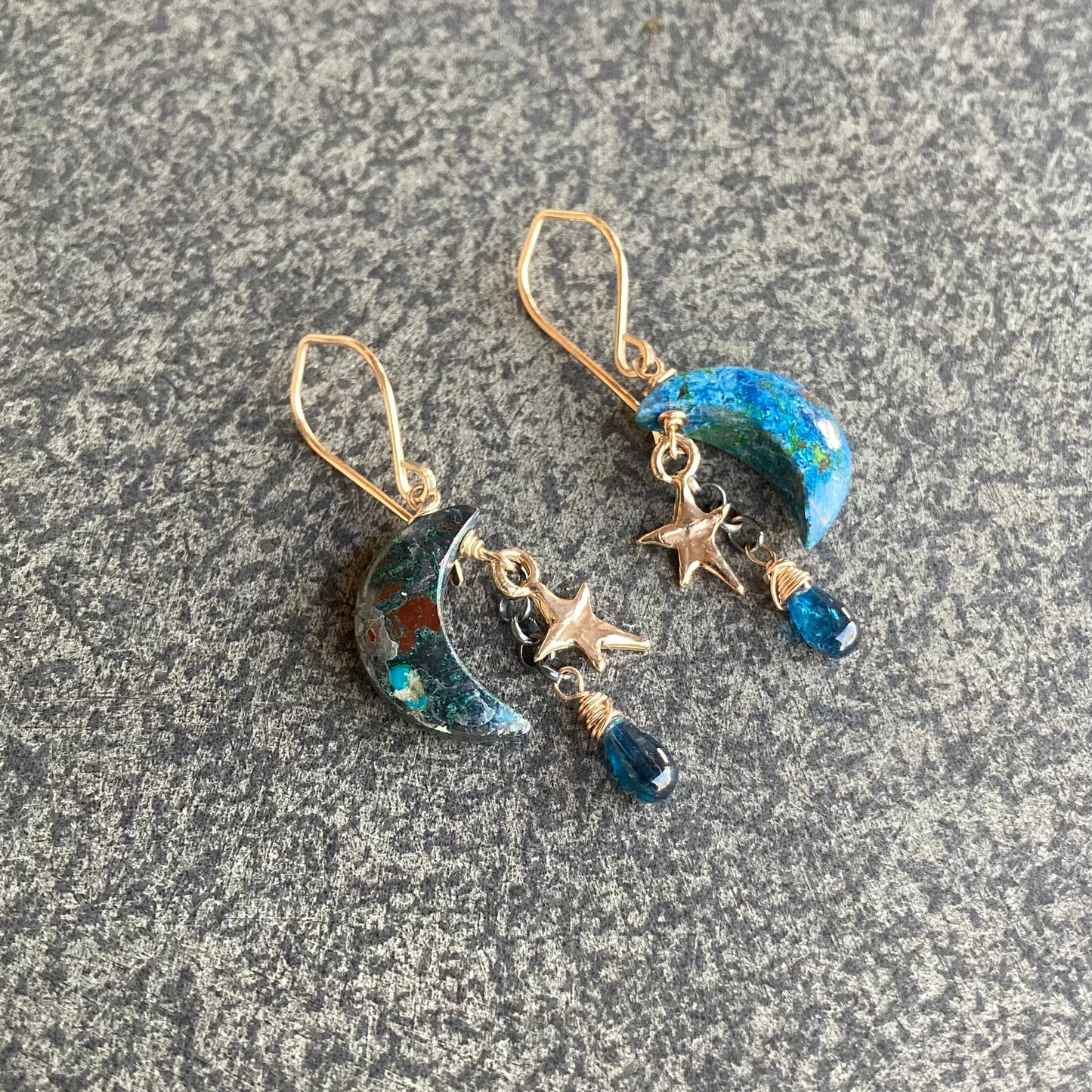 Chrysocolla, Neon Blue Kyanite & Mixed Metal Starry Night Cascade Earrings