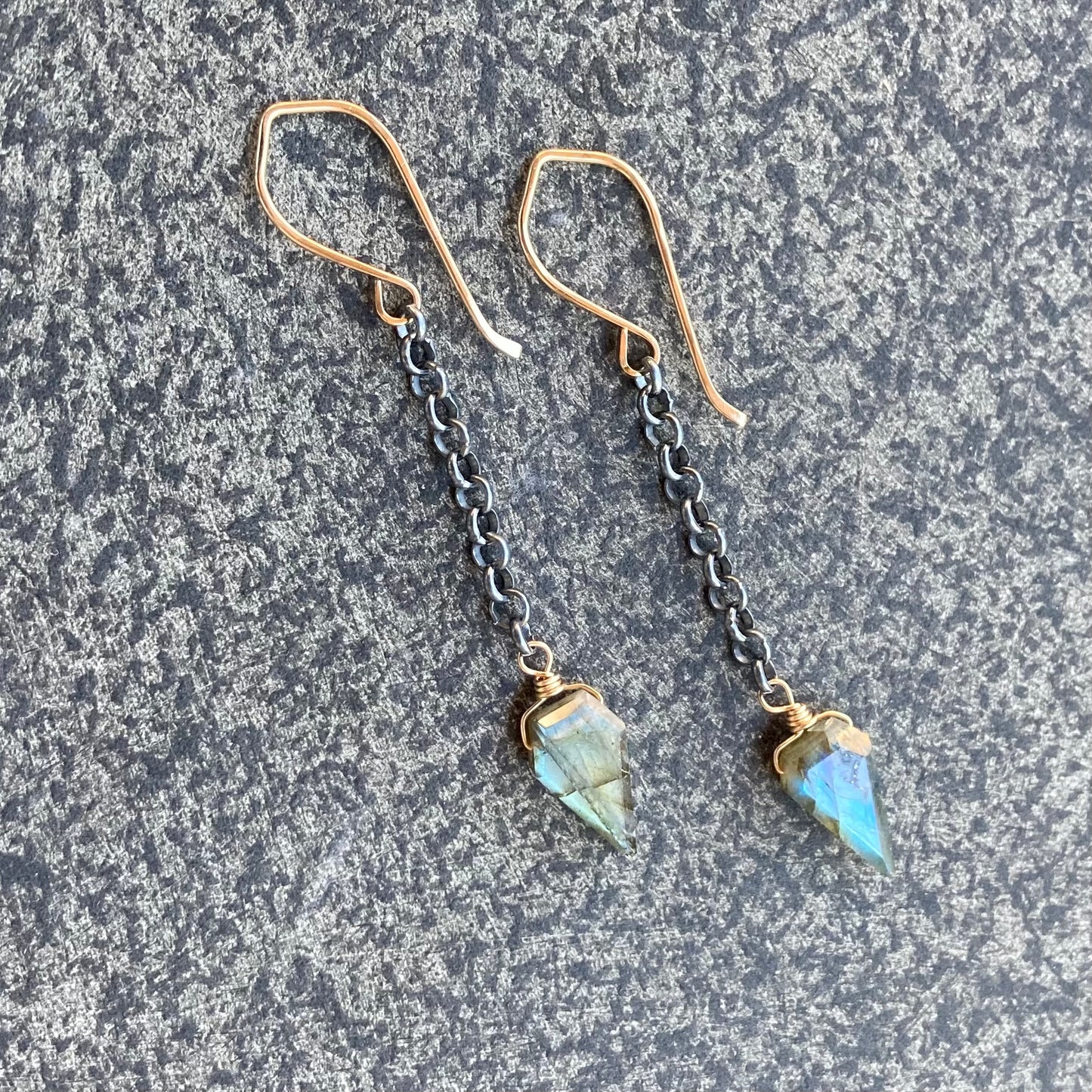 Labradorite & Mixed Metal Long Spike Earrings