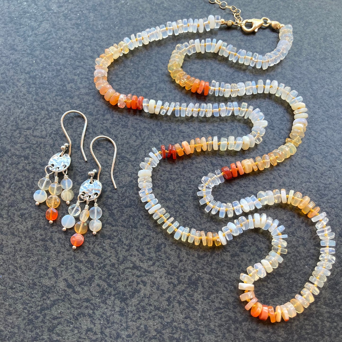 Fire Opal Hand Knotted Silk Necklace