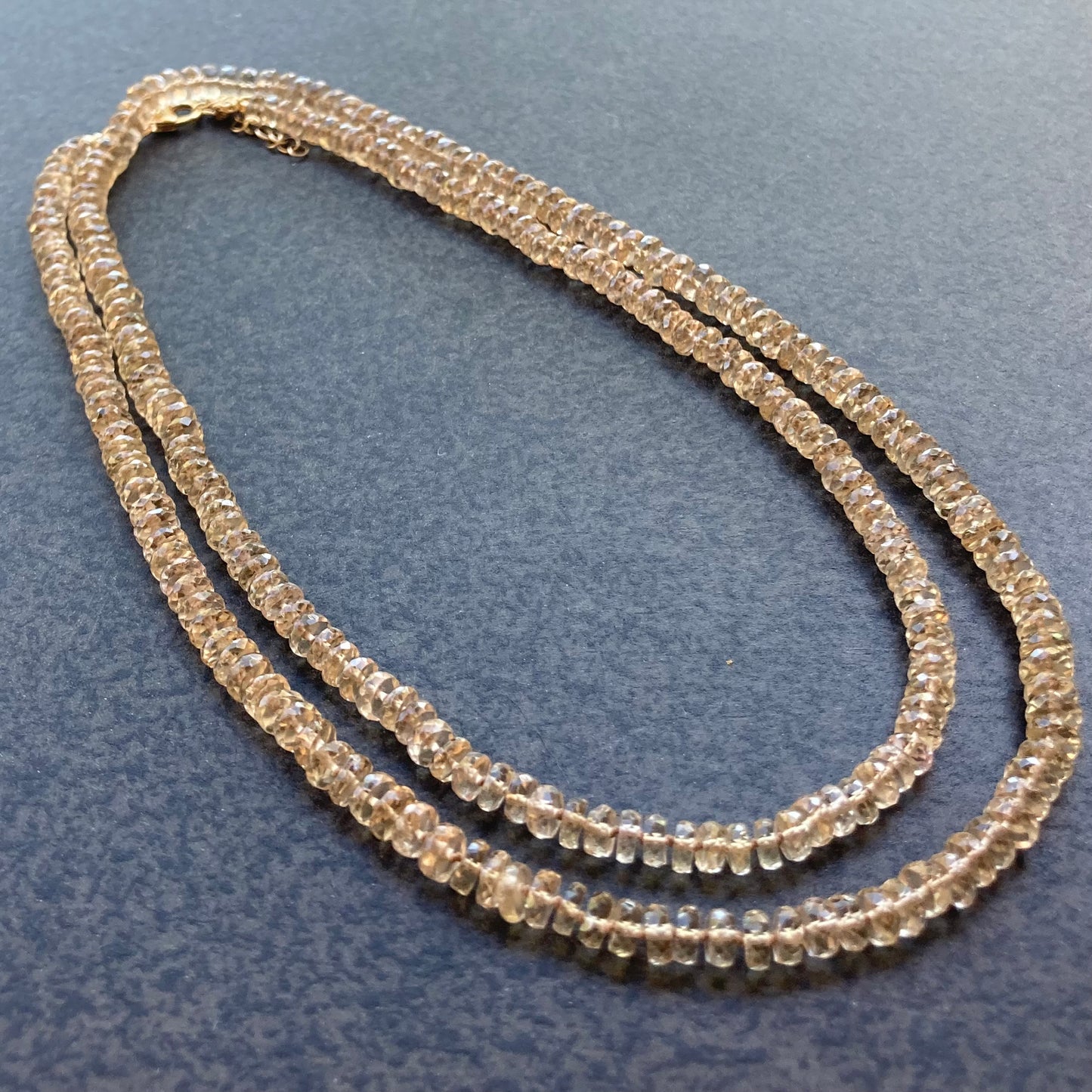 Champagne Quartz Long Hand Knotted Silk Necklace