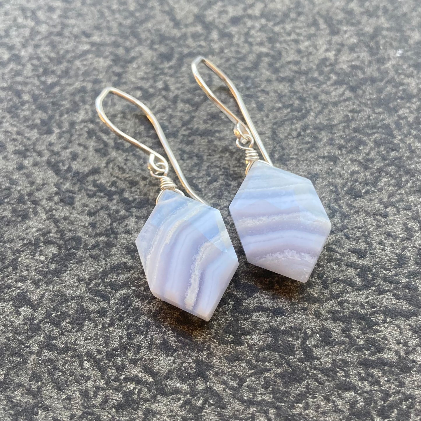 Blue Lace Agate & Sterling Silver Earrings