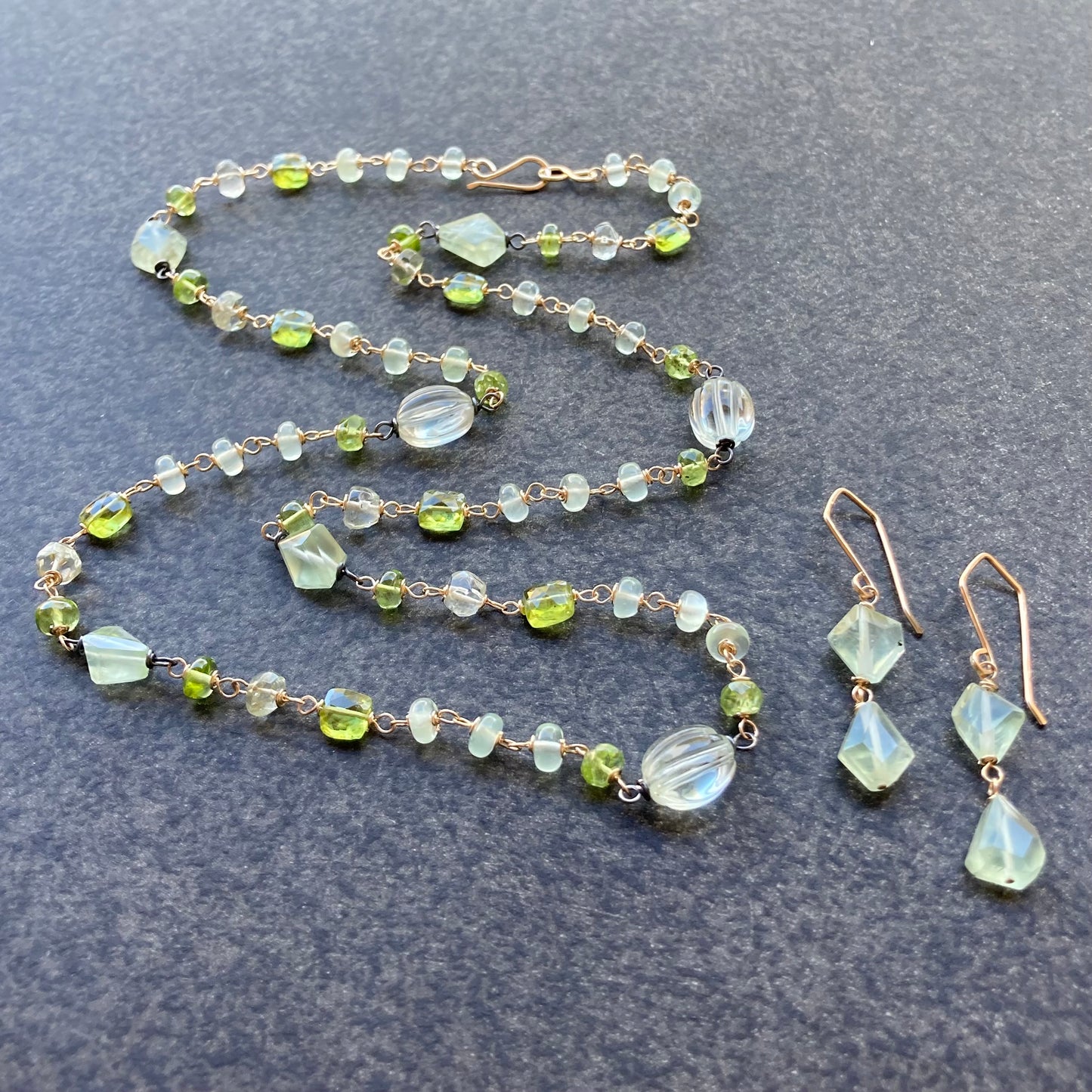 Peridot, Prasiolite, Prehnite & Mixed Metal Necklace