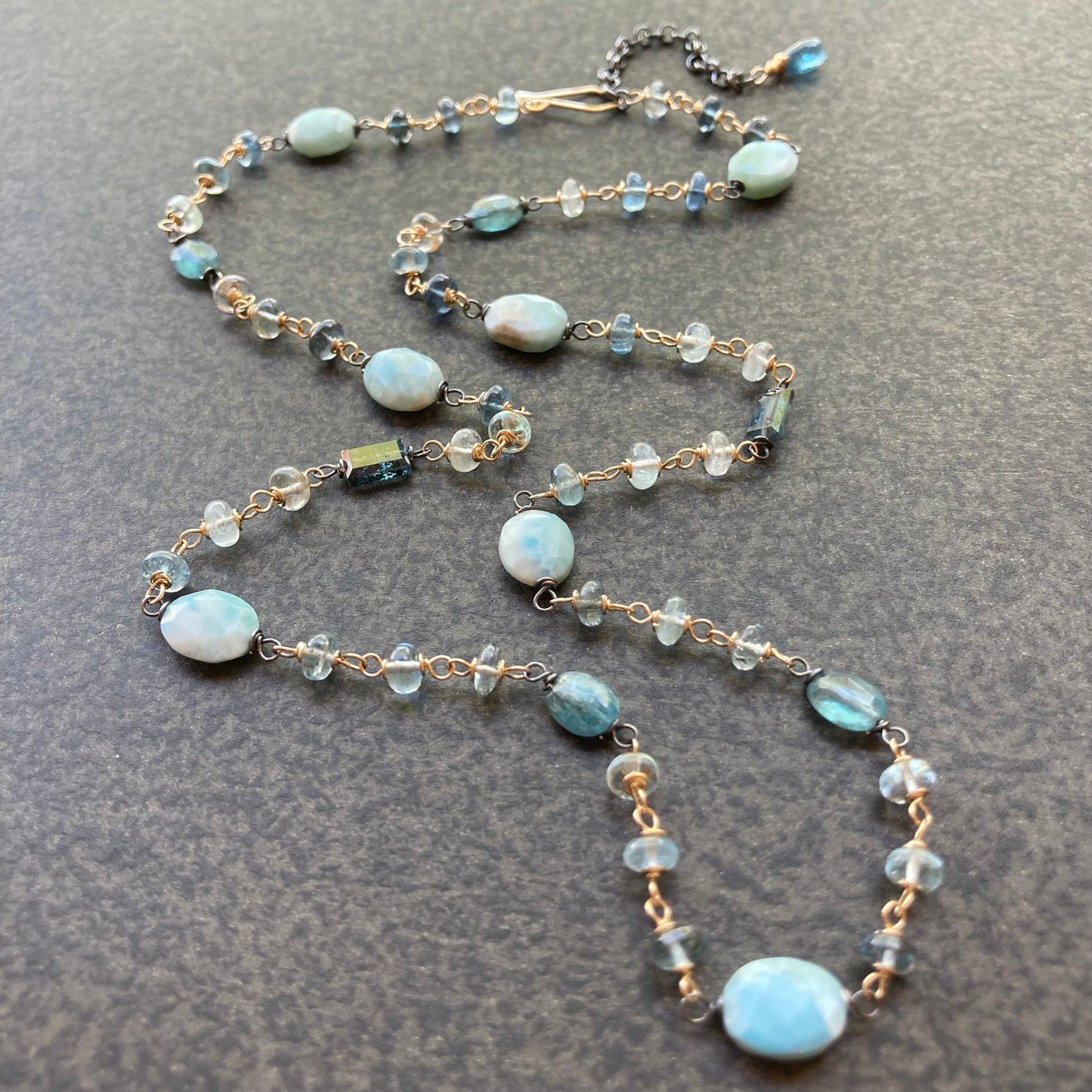 Larimar, Aquamarine, Kyanite & Mixed Metal Necklace