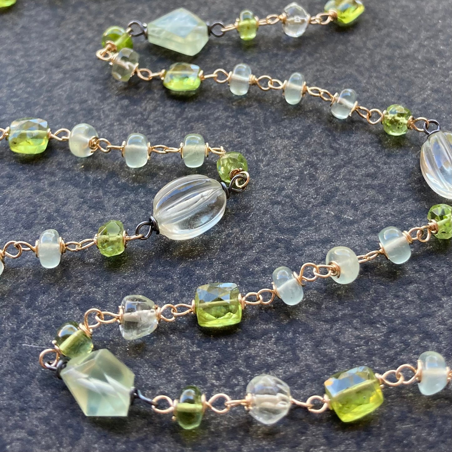 Peridot, Prasiolite, Prehnite & Mixed Metal Necklace