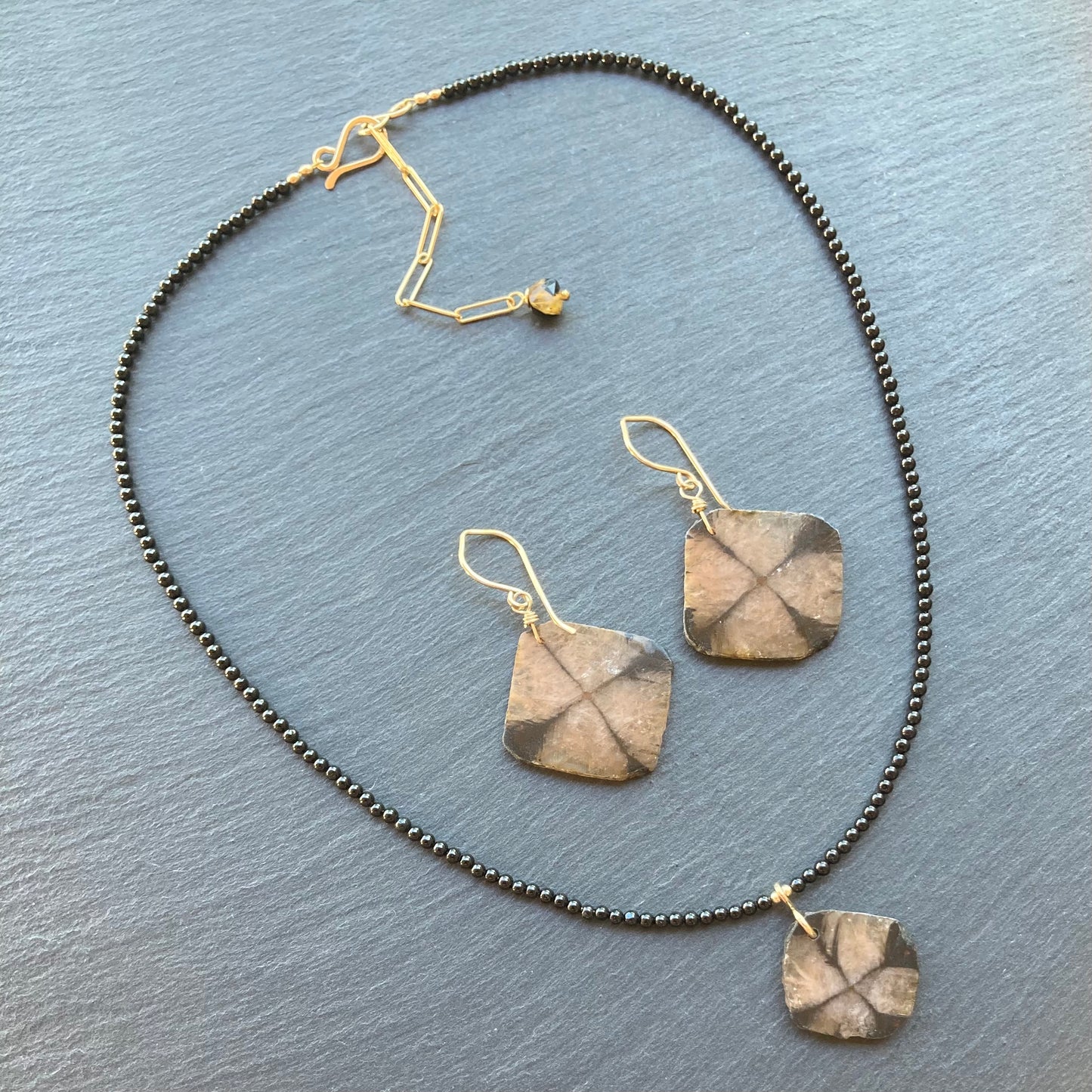 Chiastolite & Gold Earrings