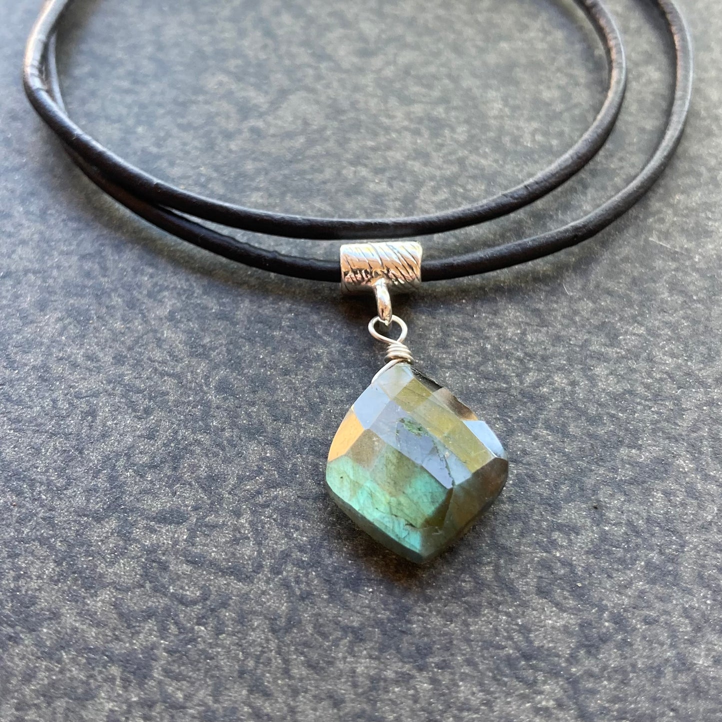 Labradorite & Sterling Silver Leather Choker