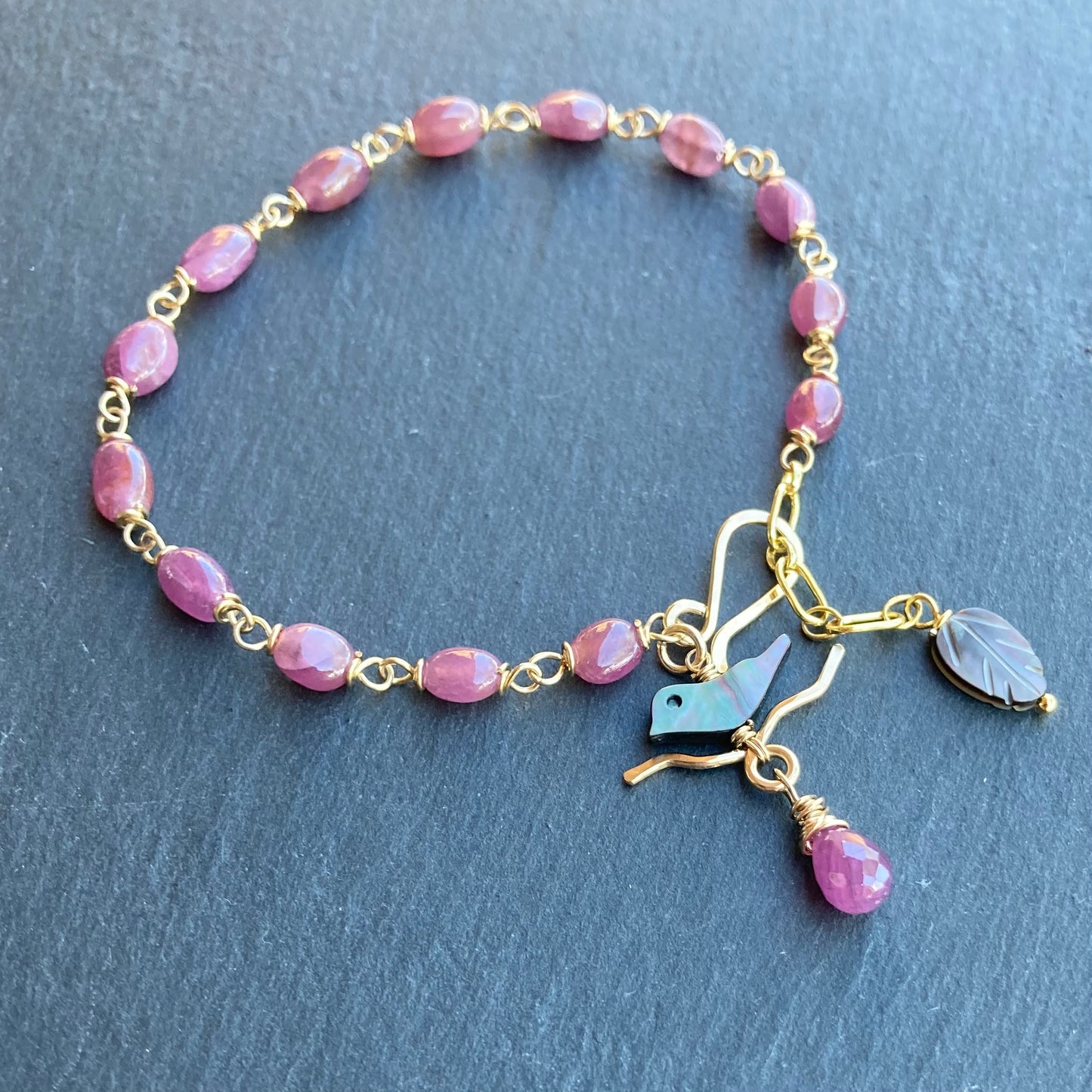 Natural Ruby & Gold Autumn Branches Bracelet