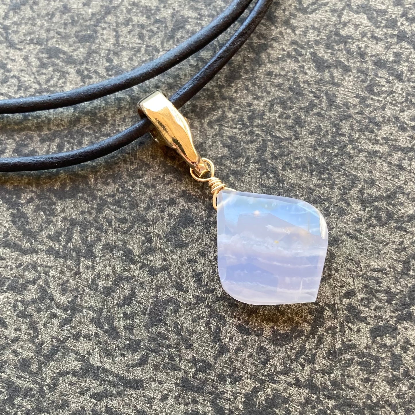 Blue Lace Agate & Bronze Leather Choker