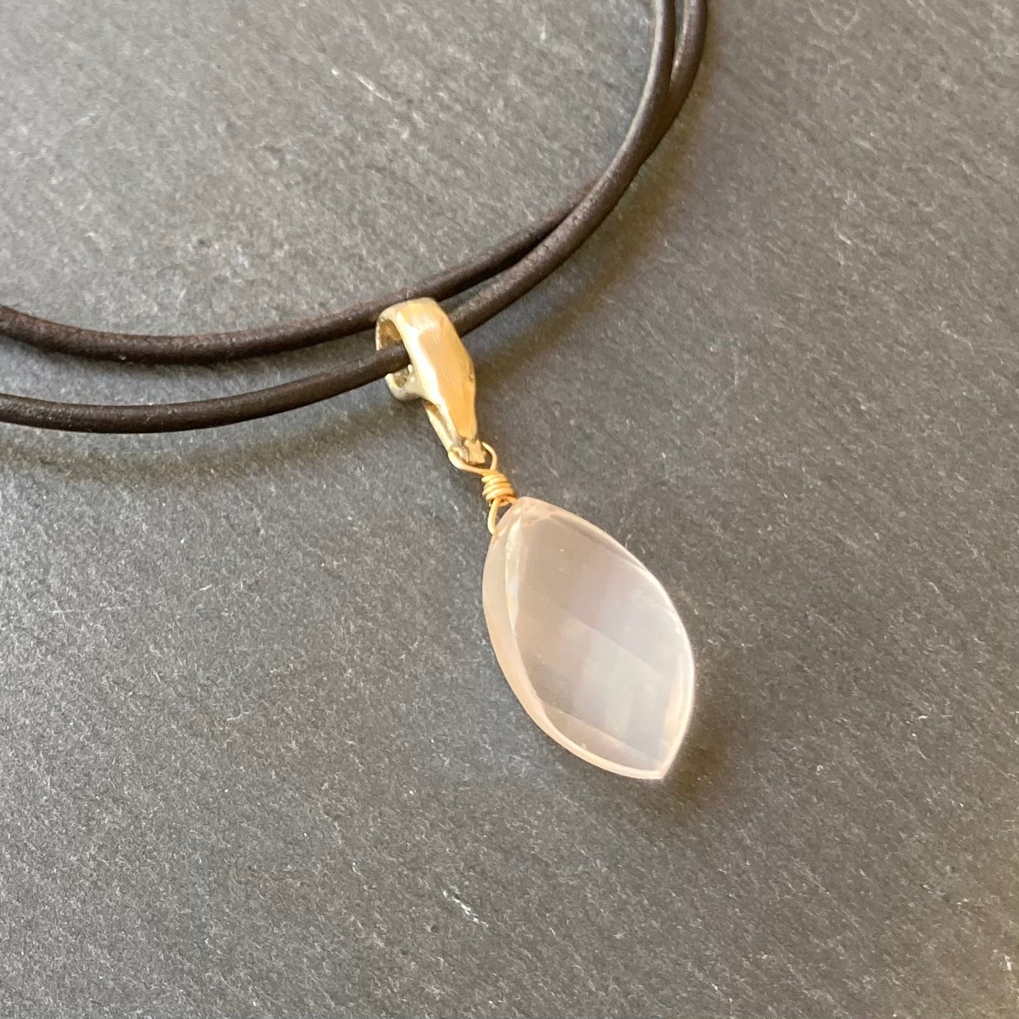 Rose Quartz & Bronze Leather Choker
