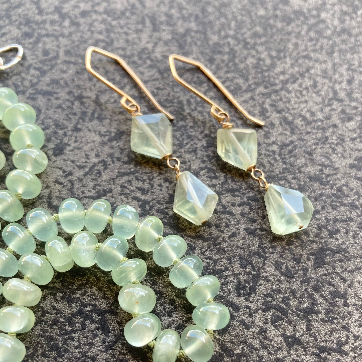 Prehnite Hand Knotted Silk Necklace