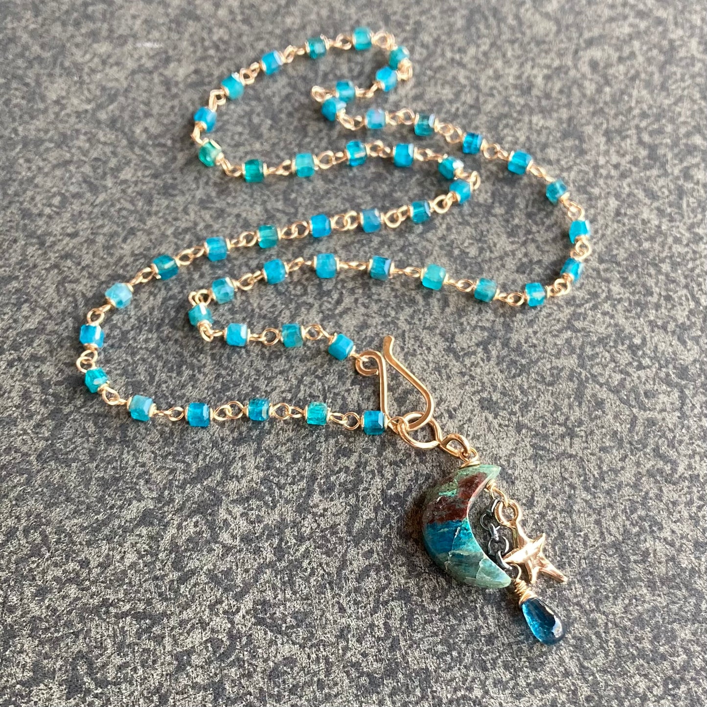 Neon Blue Apatite, Gold & Chrysocolla Starry Night Charm Choker