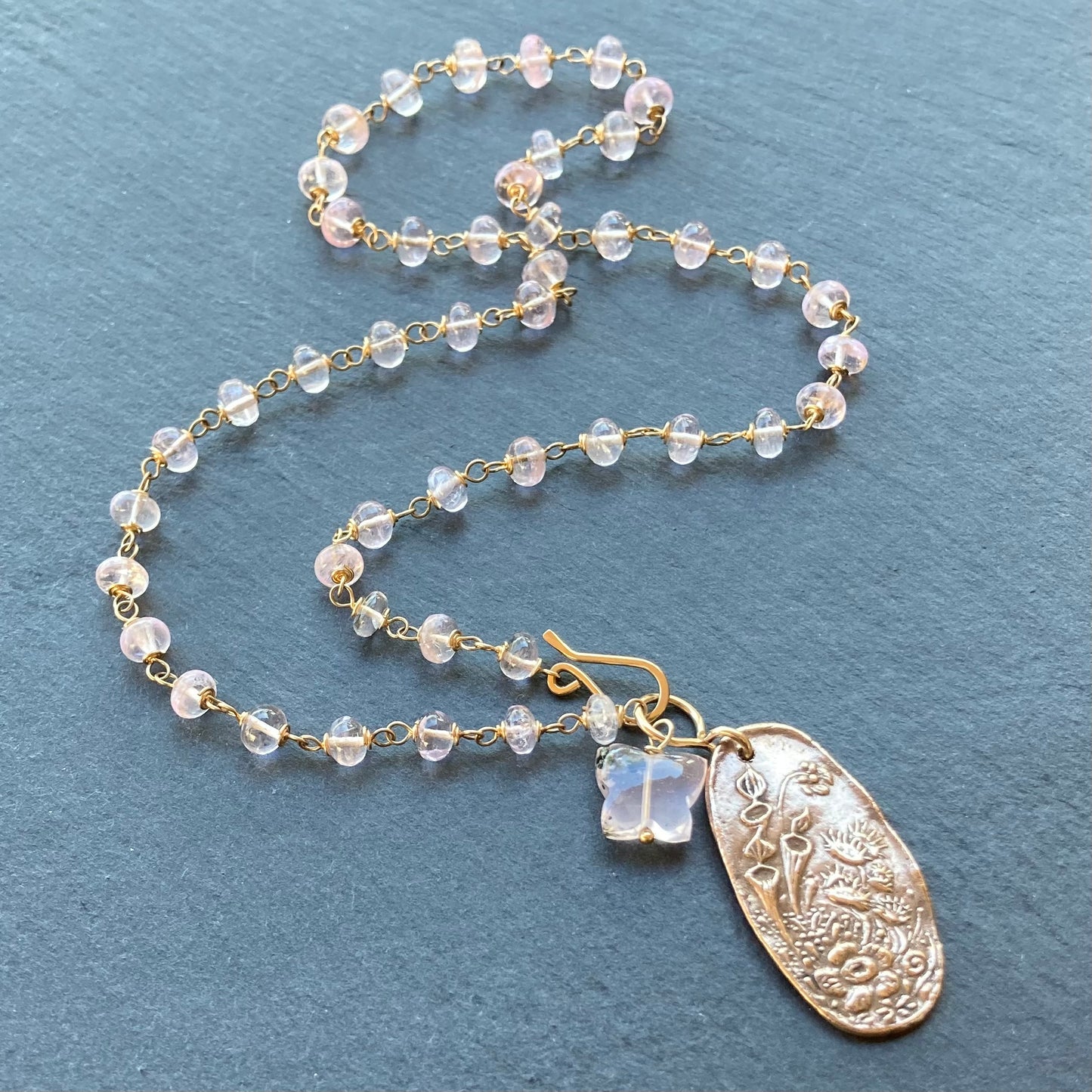 Morganite, Gold & Bronze Spring Garden Pendant Necklace