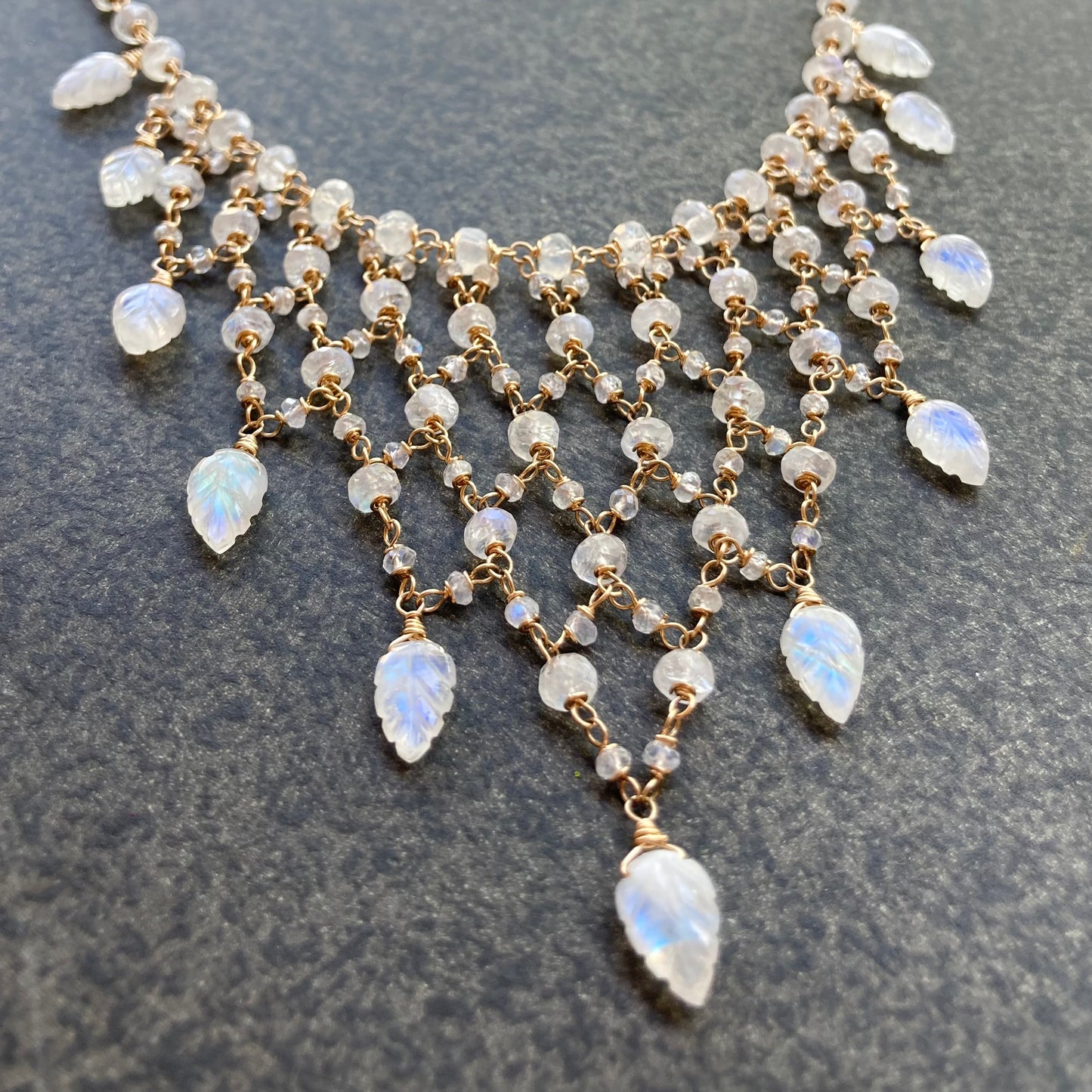 Rainbow Moonstone & Gold Chainmail Collar