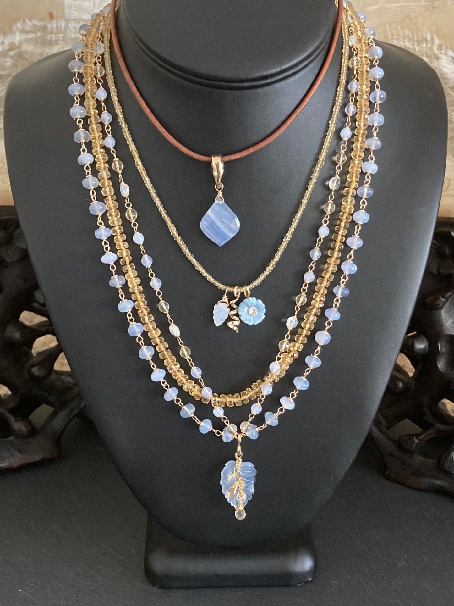 Citrine, Blue Opal & Gold Charm Choker