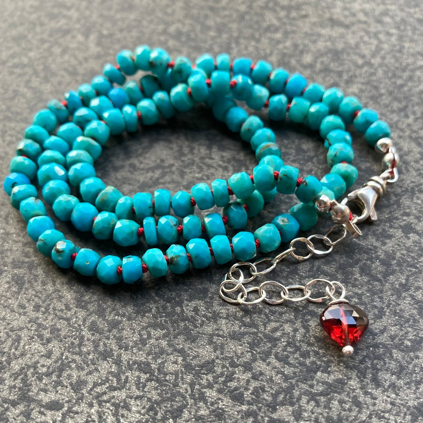 Arizona Turquoise Hand Knotted Red Silk Necklace
