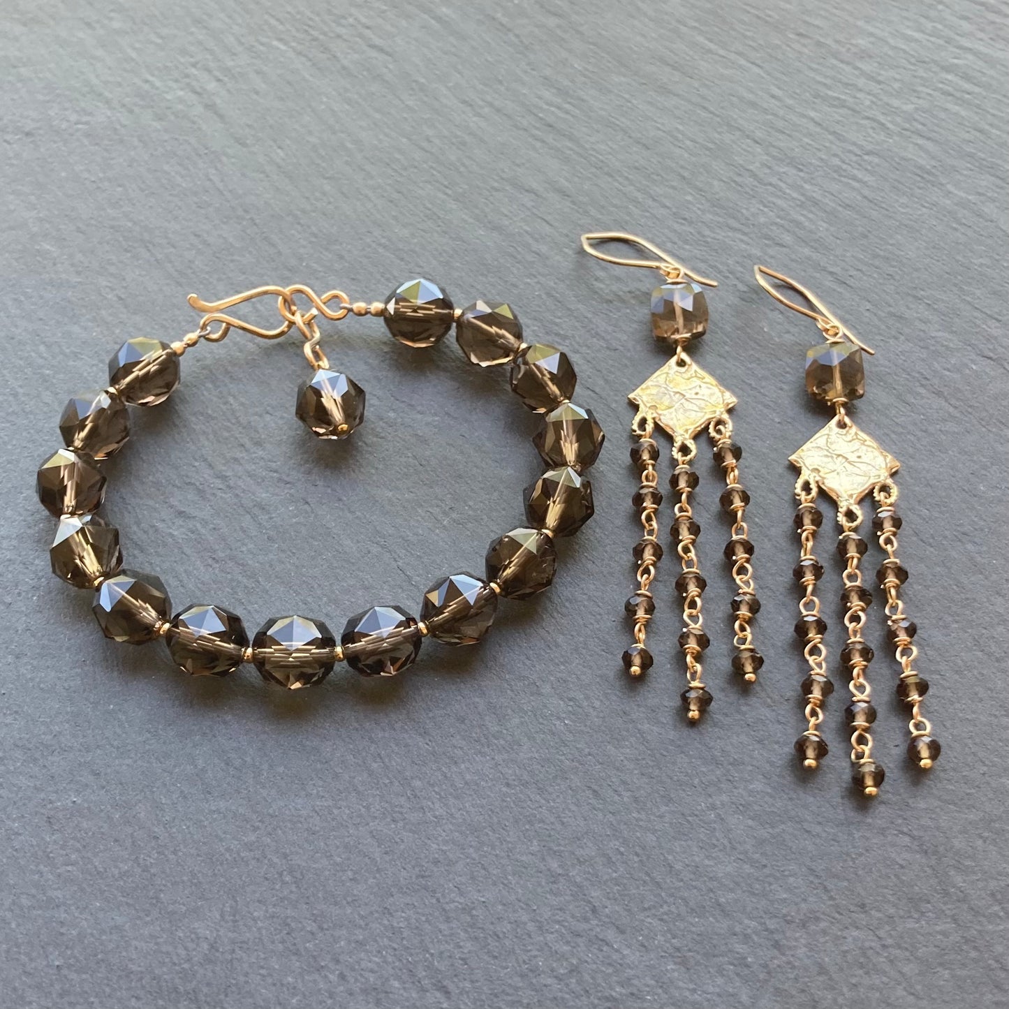 Smoky Quartz & Gold Bracelet