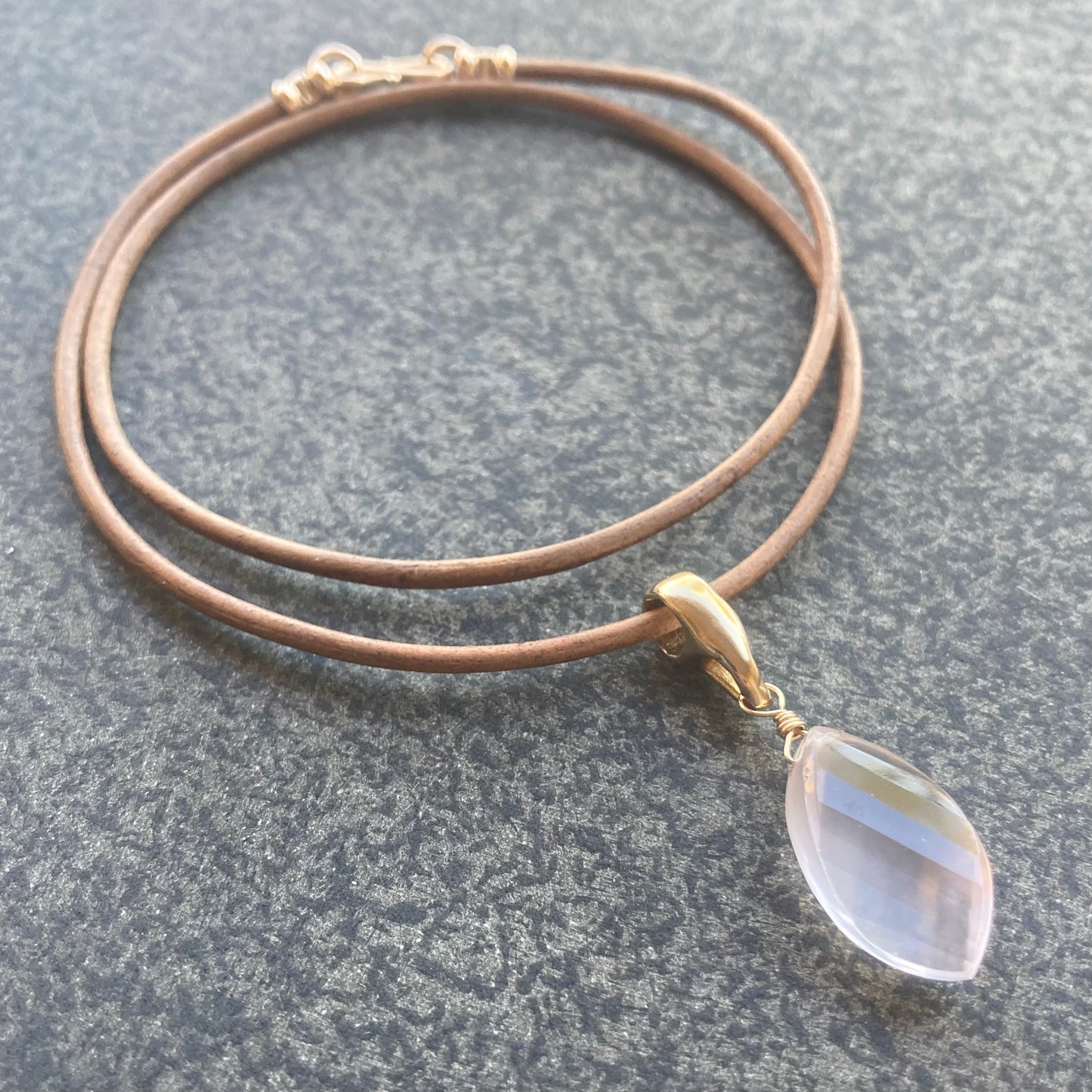 Rose Quartz & Bronze Leather Choker