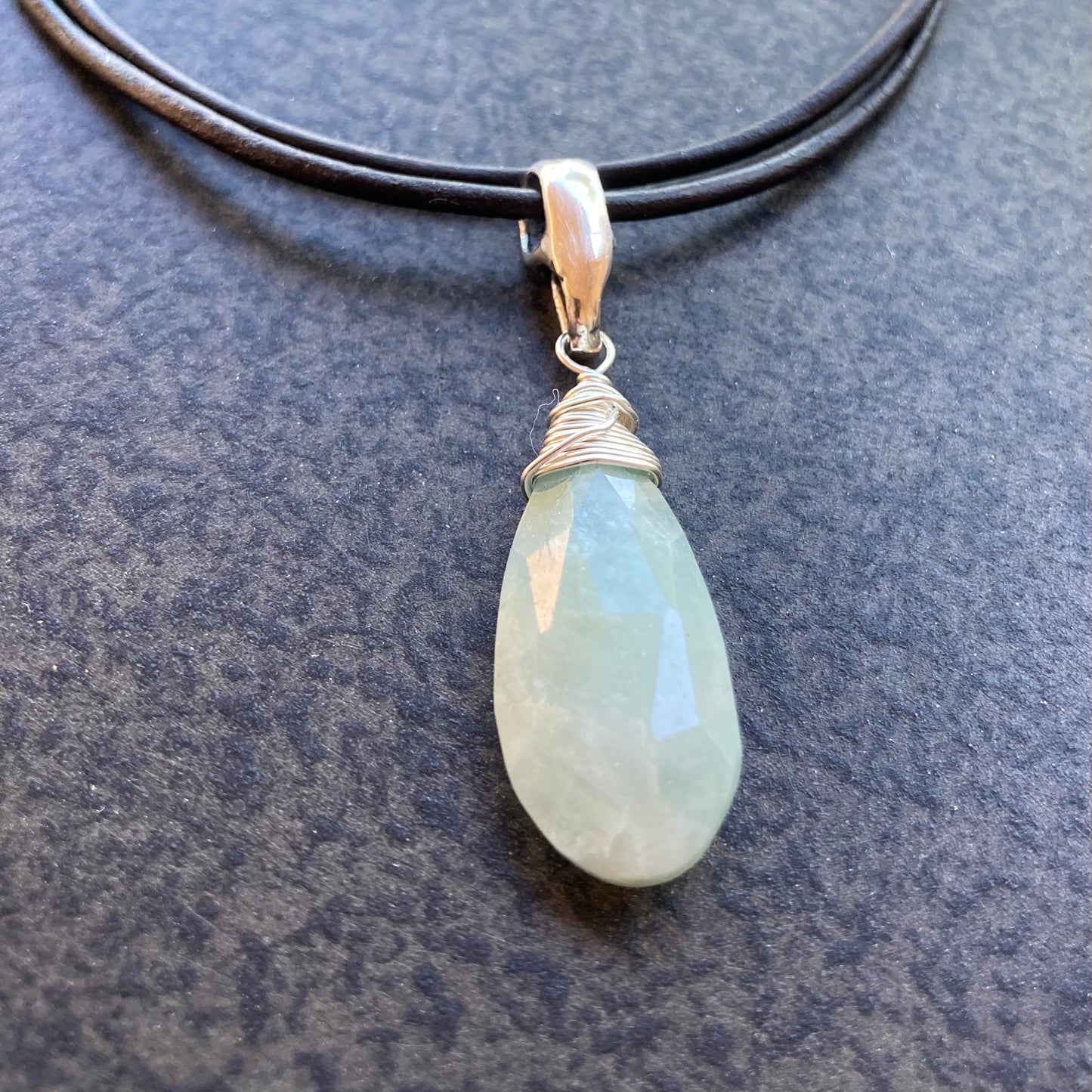 Milky Aquamarine & Sterling Silver Leather Choker