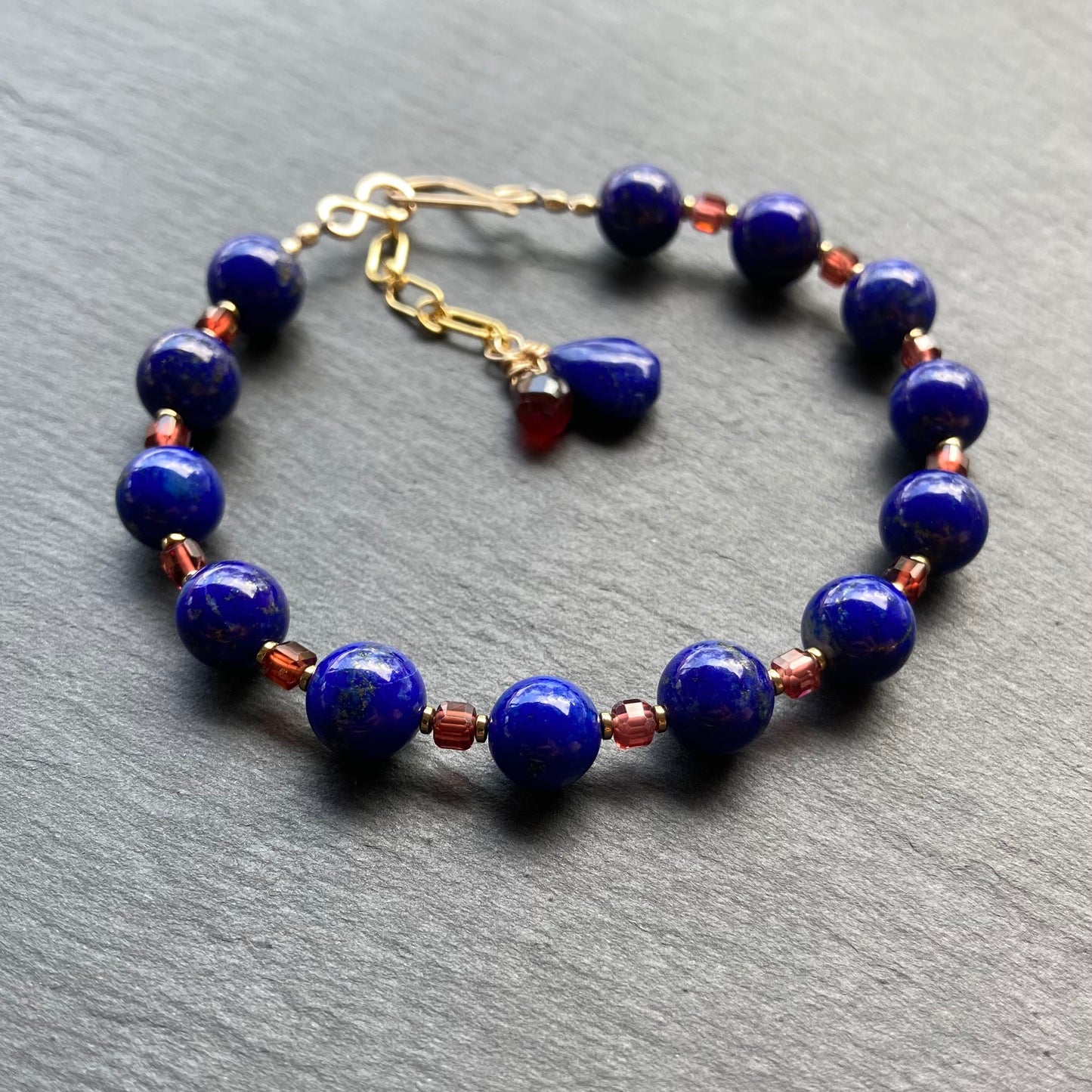 Lapis Lazuli, Malaya Garnet & Gold Bracelet