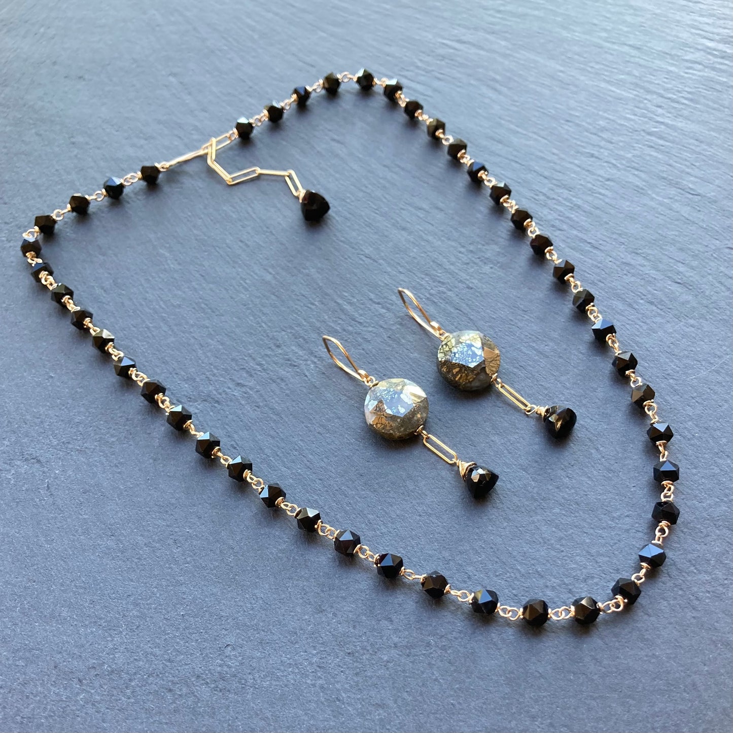 Nipomo Marcasite in Agate, Black Onyx & Gold Earrings