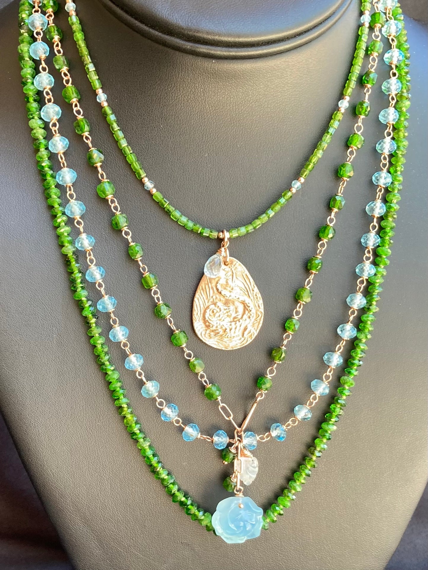 Swiss Blue Topaz & Rose Gold Necklace