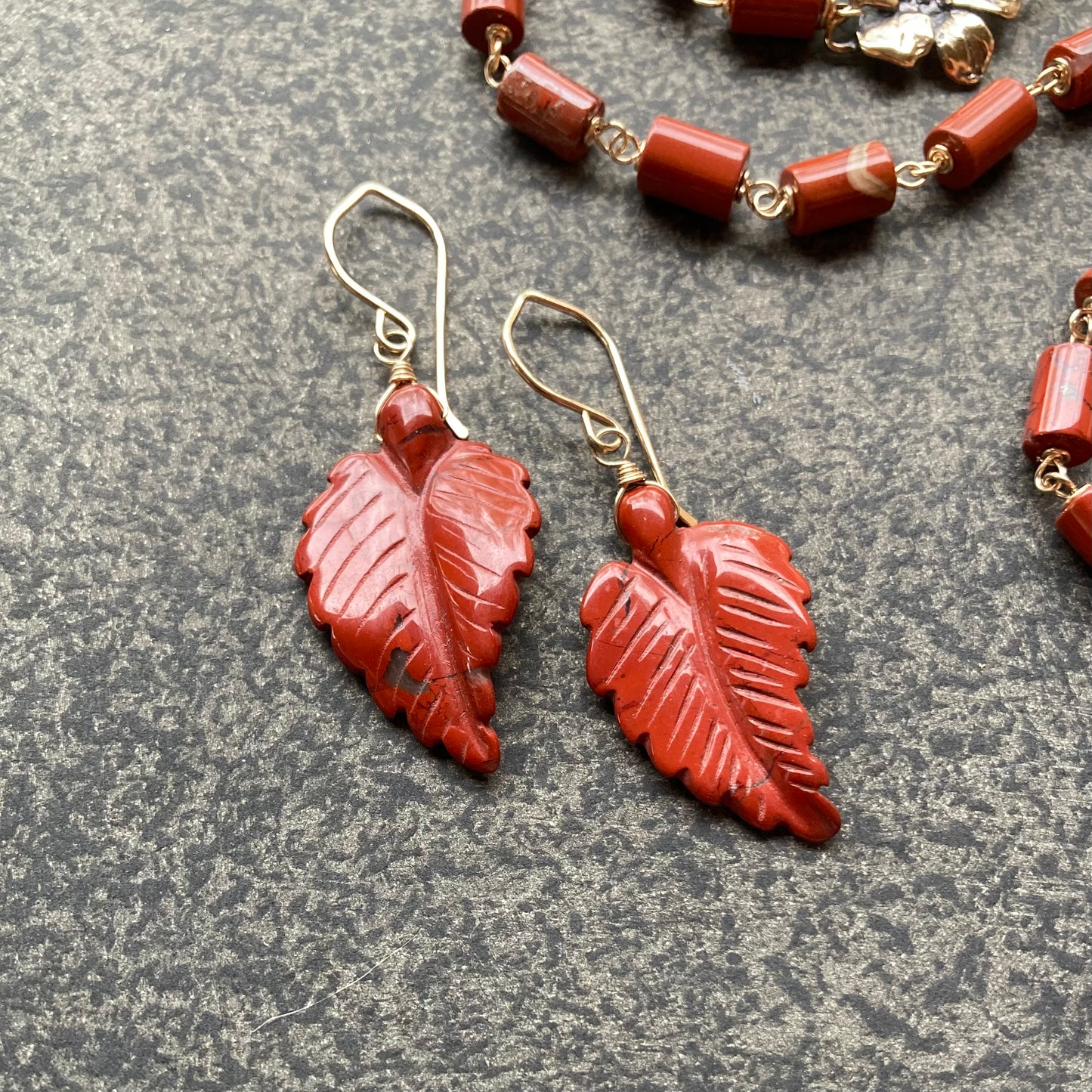 Red Jasper, Gold & Bronze Floral Clasp Necklace