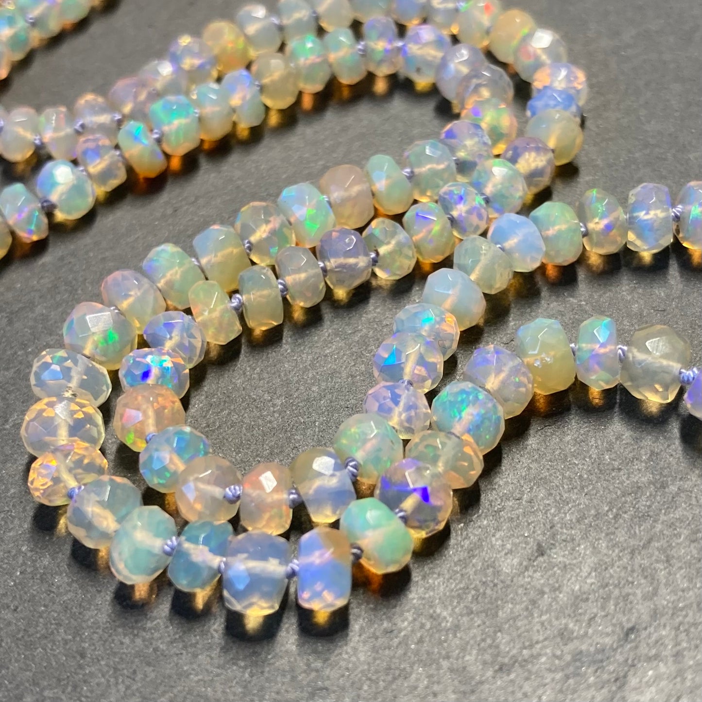Ethiopian Opal Hand Knotted Lilac Silk Necklace