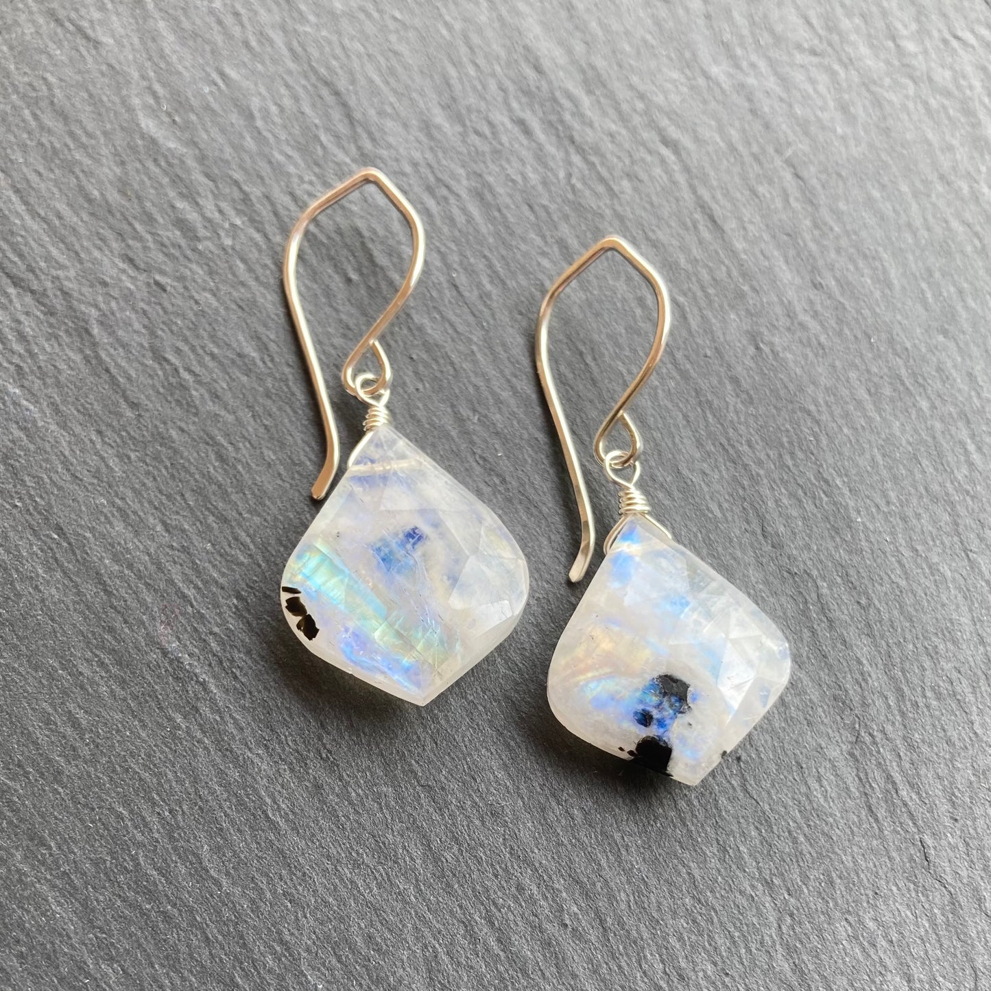 Tourmalinated Rainbow Moonstone & Sterling Silver Earrings