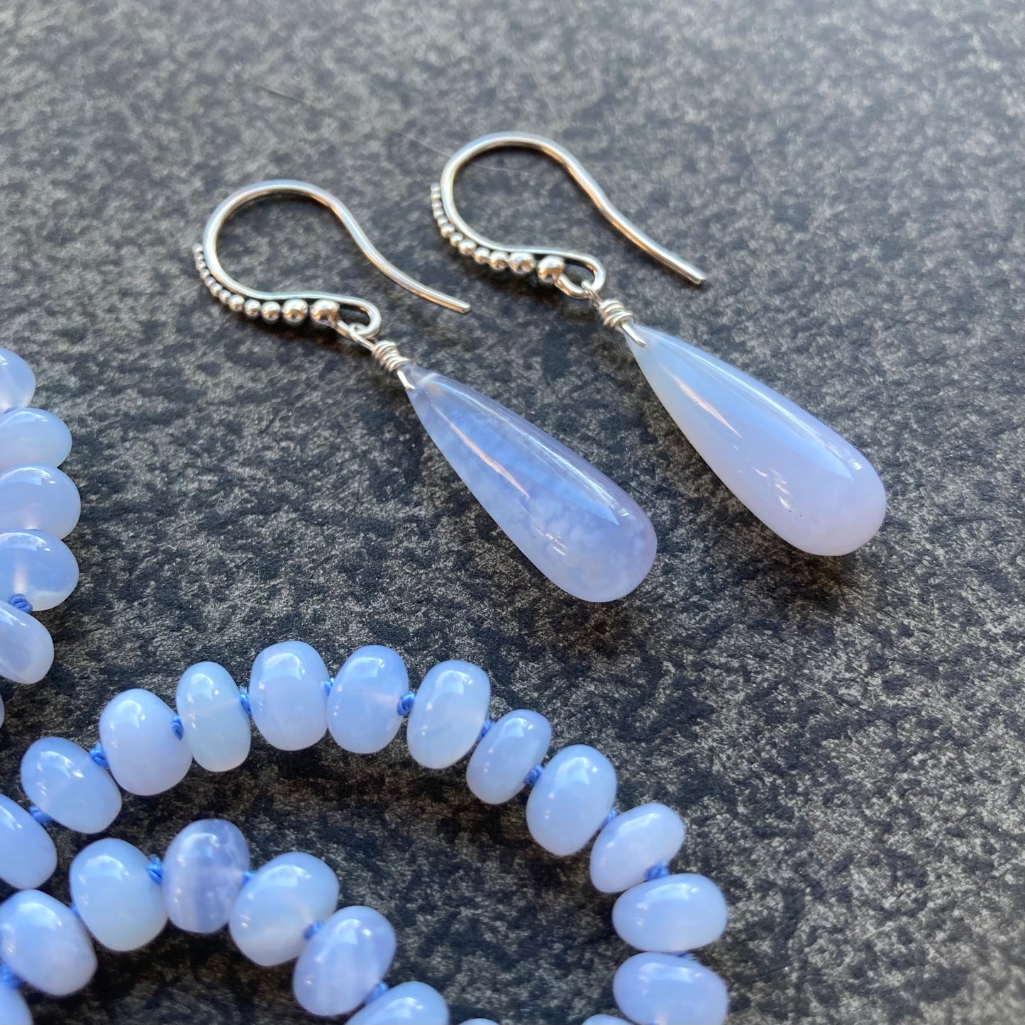 Blue Lace Agate Hand Knotted Silk Necklace