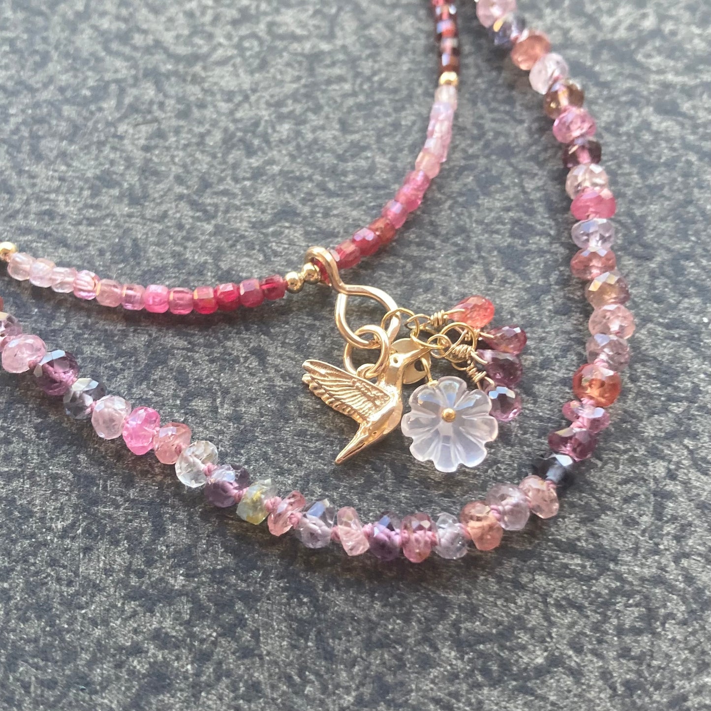 Multicolor Spinel “Confetti” Hand Knotted Silk Necklace