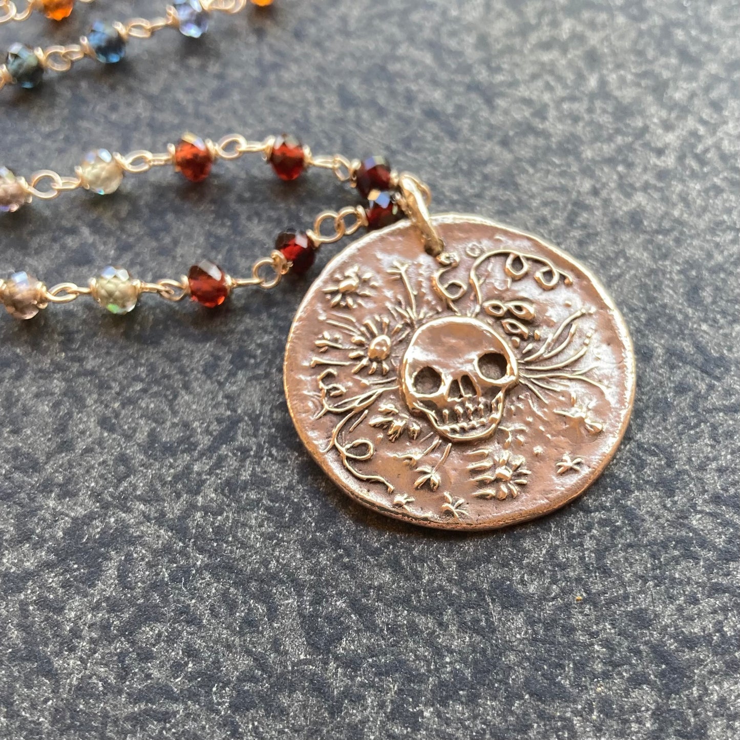 Tundra Sapphire & Mixed Metal Sugar Skull Necklace
