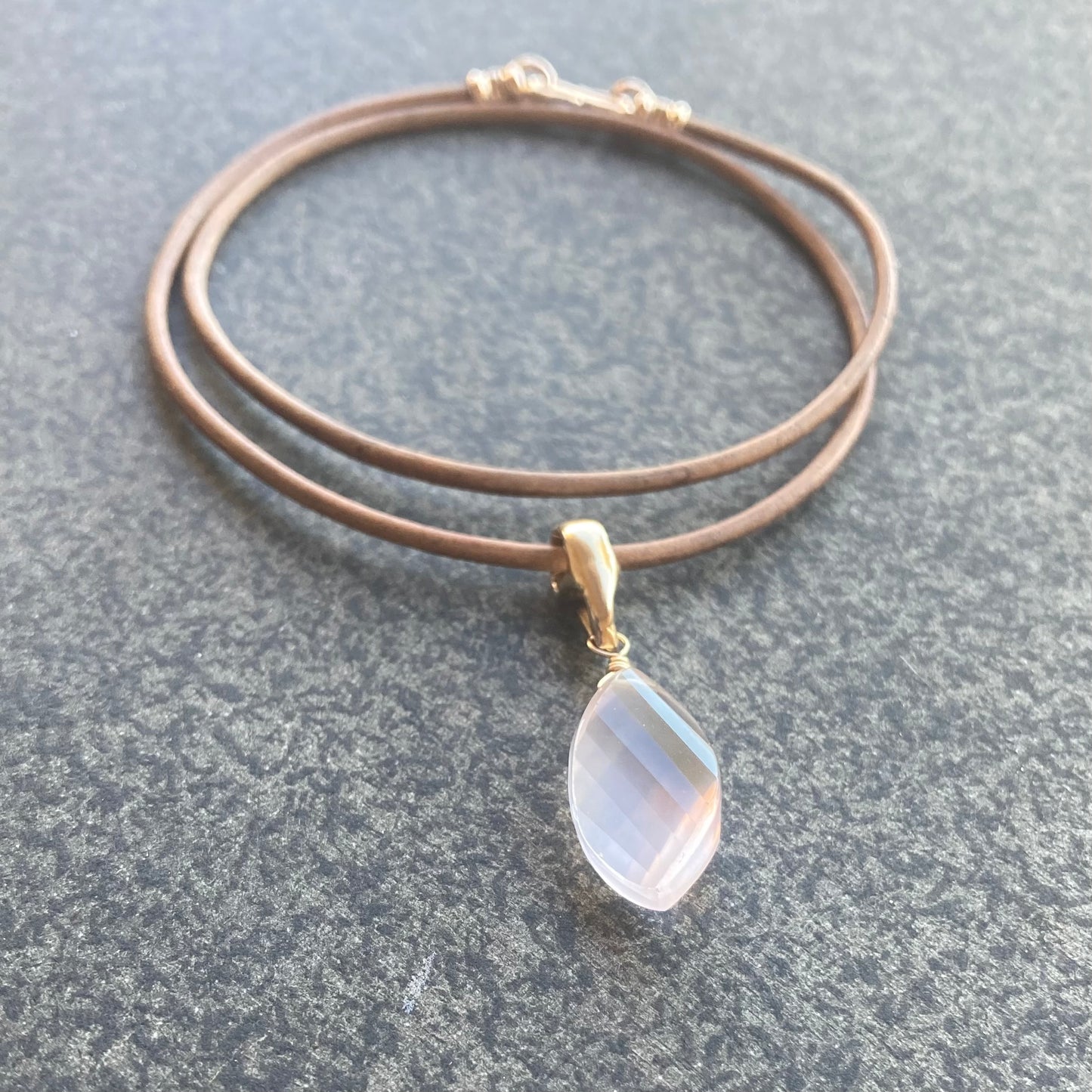 Rose Quartz & Bronze Leather Choker