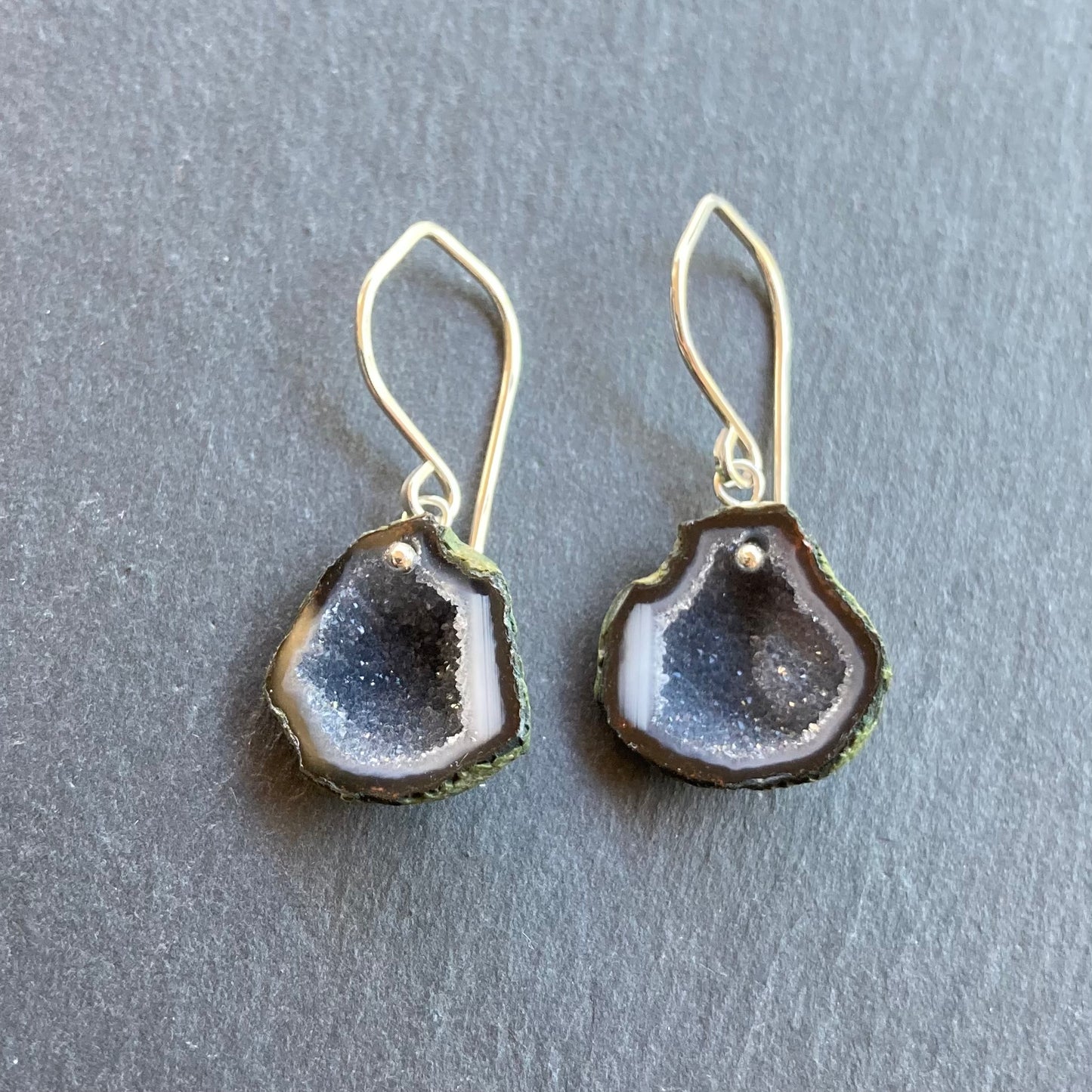 Black Druzy Geode & Sterling Silver Earrings