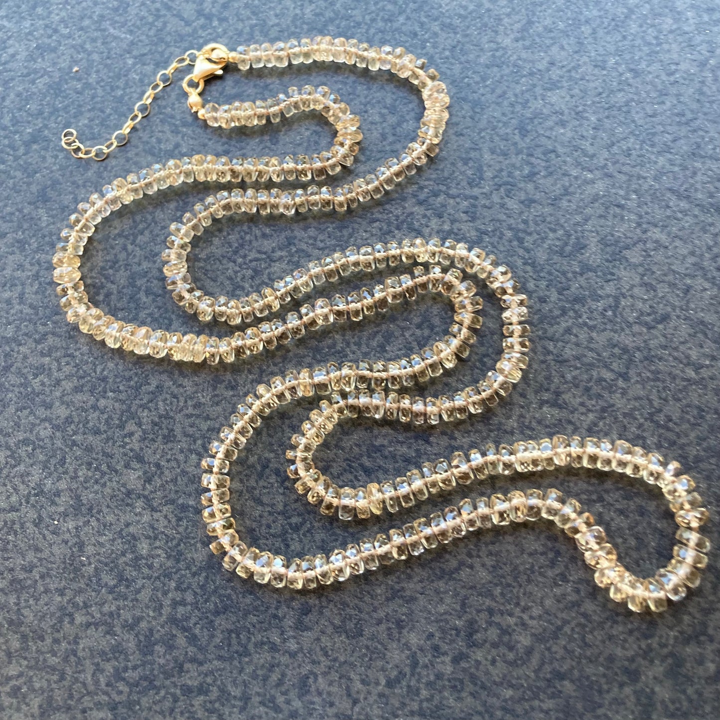 Champagne Quartz Long Hand Knotted Silk Necklace