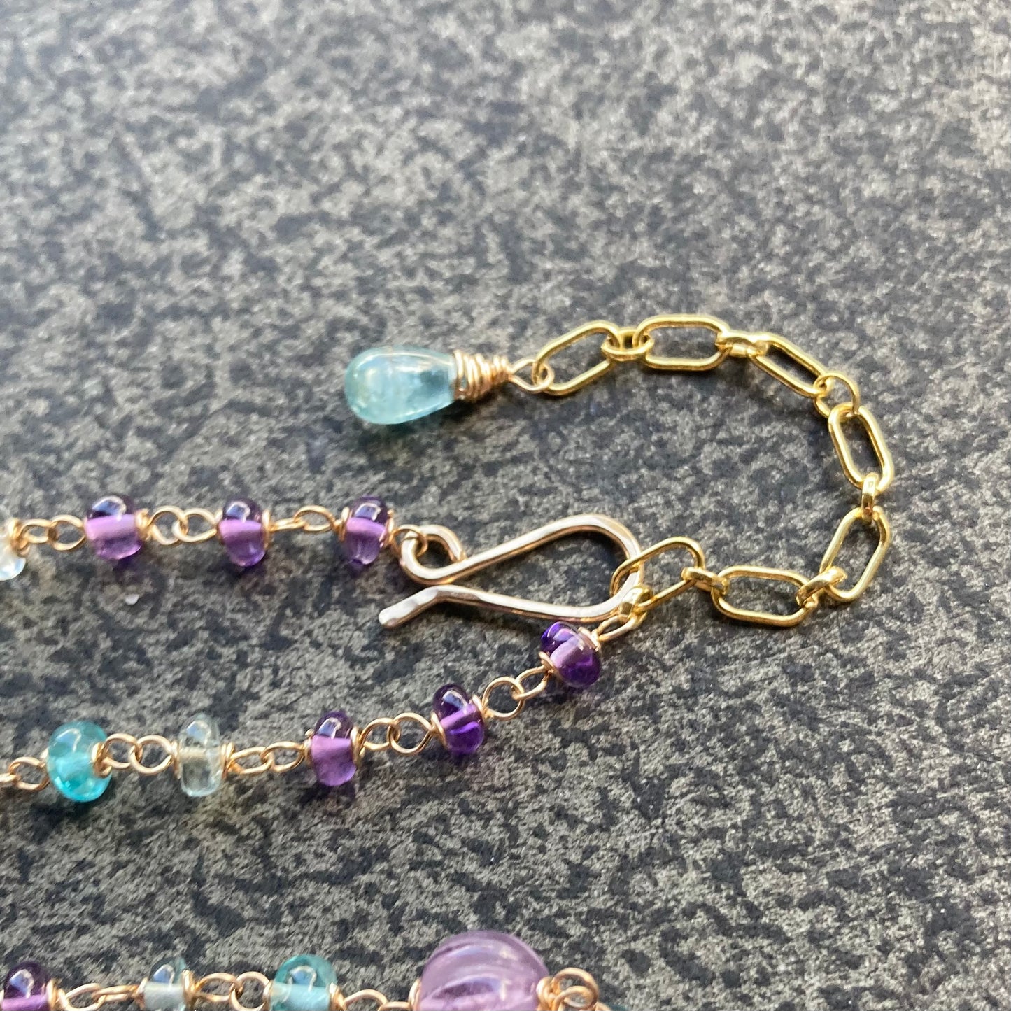 Amethyst, Aquamarine, Sky Blue Apatite & Gold Necklace