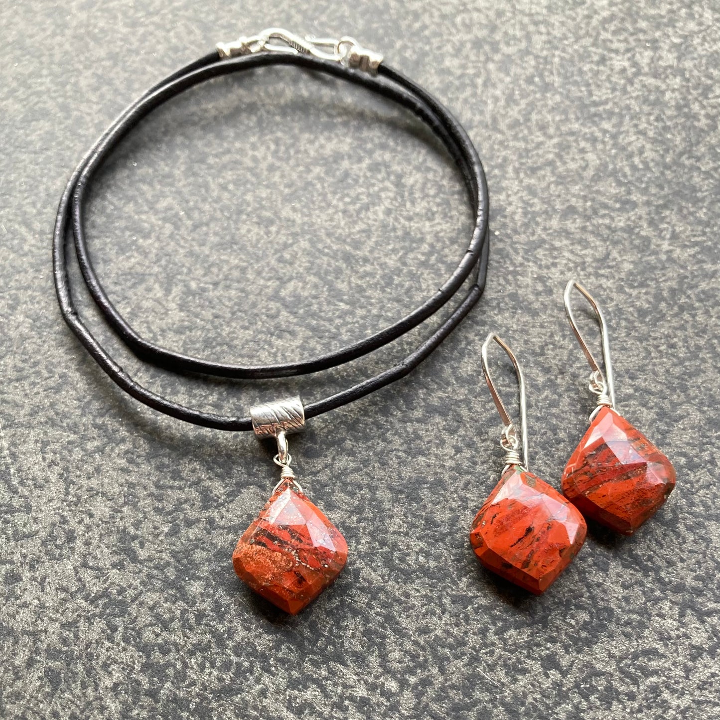 Red Jasper & Sterling Silver Leather Choker