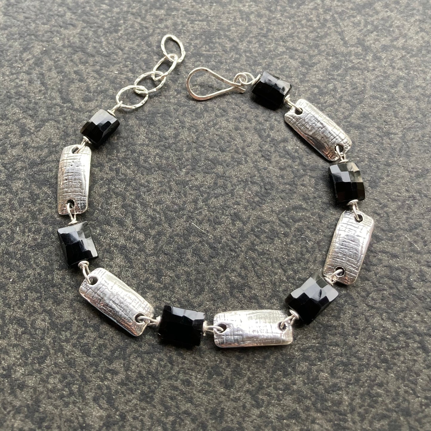 Black Spinel & Sterling Silver Artisan Link Bracelet