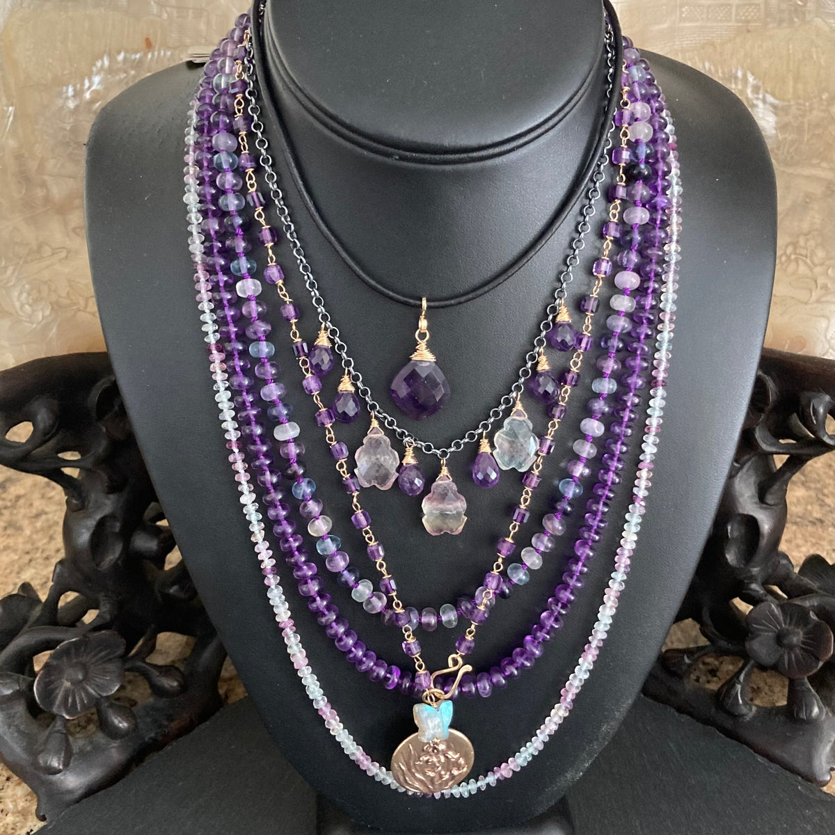 Rainbow Fluorite Hand Knotted Silk Necklace