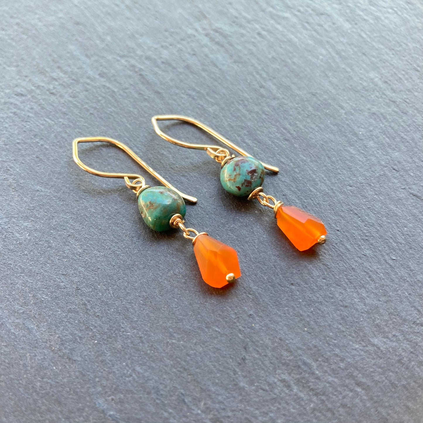 Hubei Turquoise , Carnelian & Gold Earrings