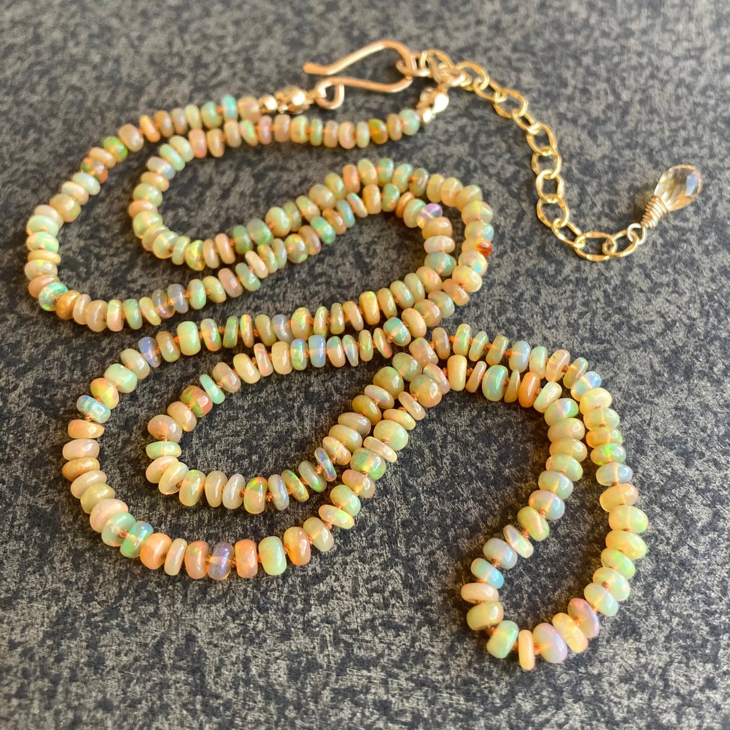 Ethiopian Golden Opal Hand Knotted Silk Necklace