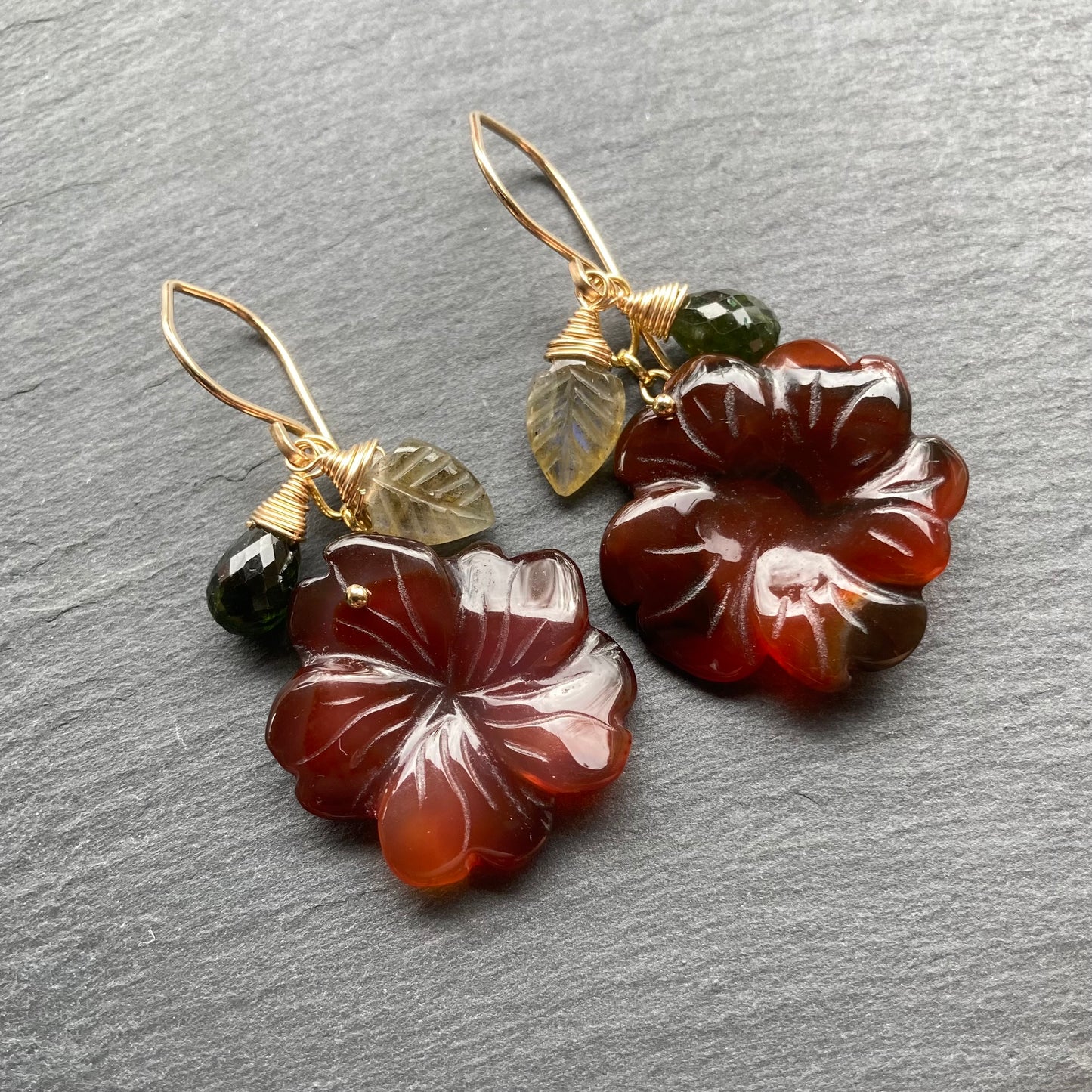 Carnelian & Gold Autumn Bloom Earrings