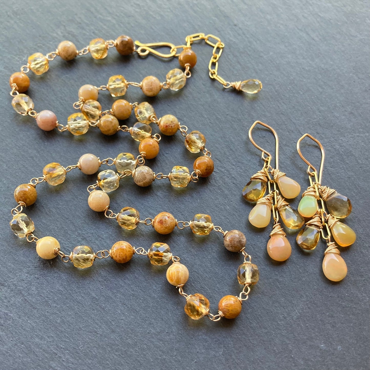 Fossil Coral, Citrine & Gold Necklace