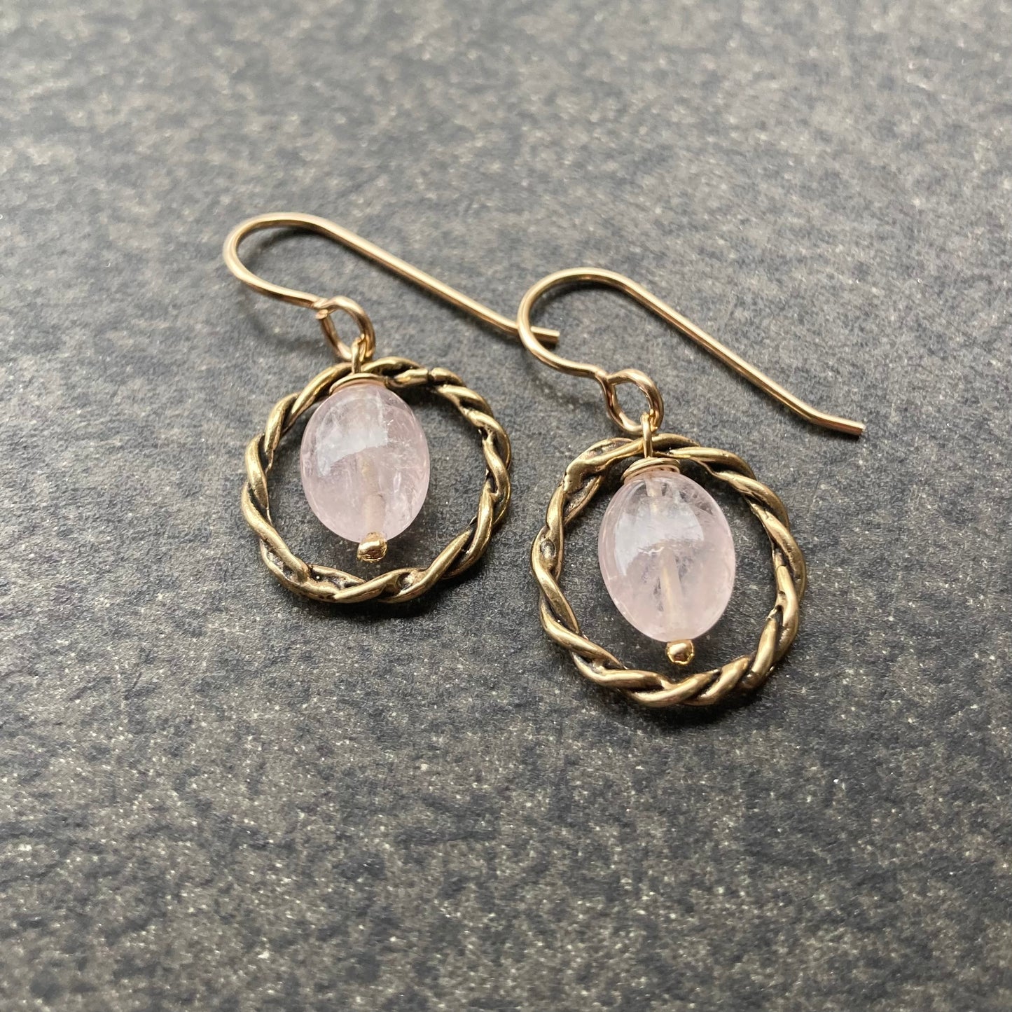Morganite & Bronze Twisted Hoops