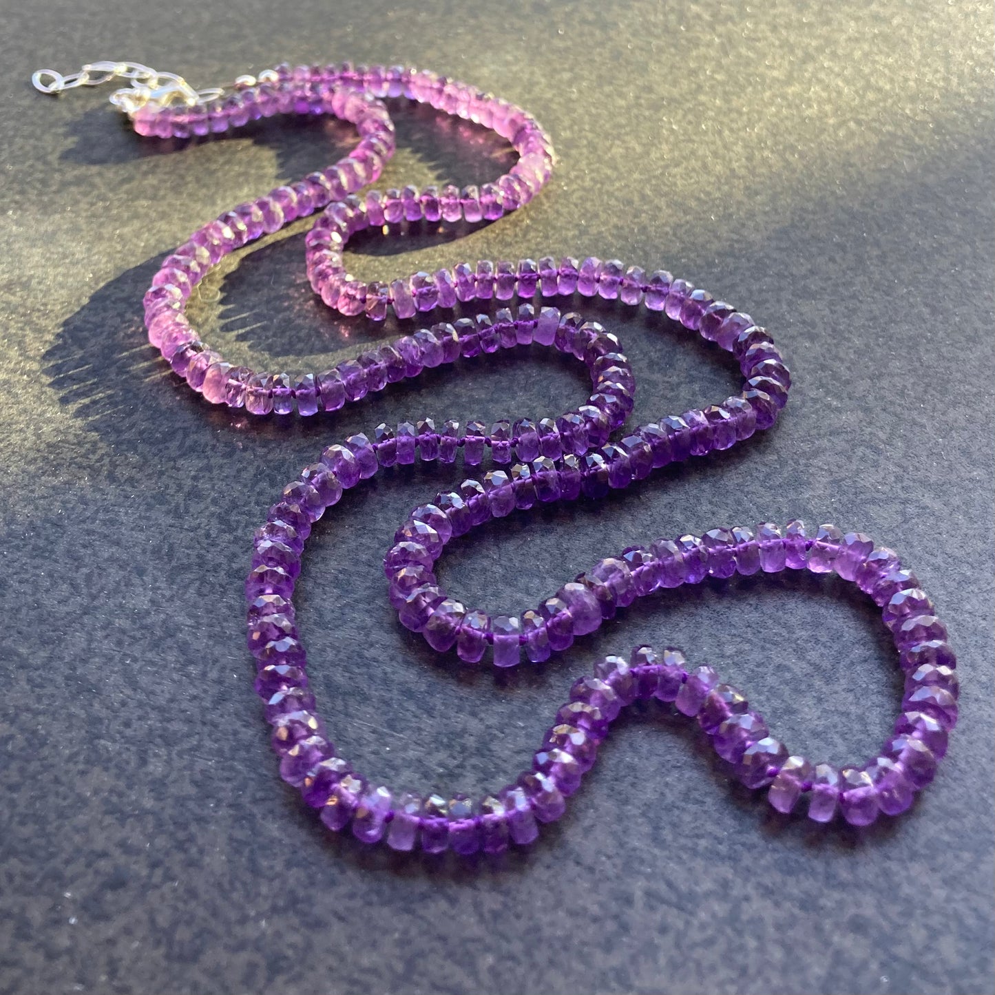 Amethyst Long Hand Knotted Silk Necklace