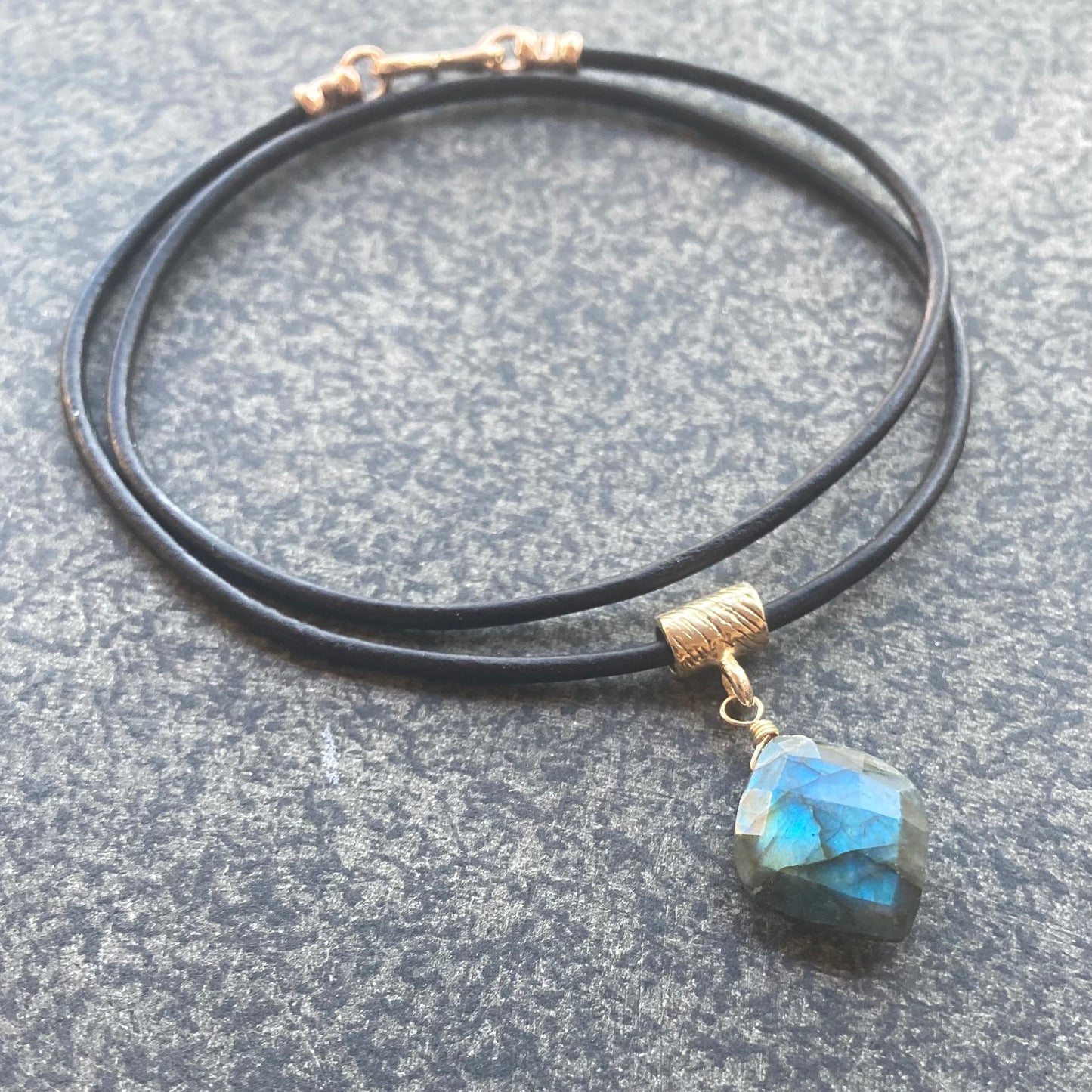 Labradorite & Bronze Leather Choker