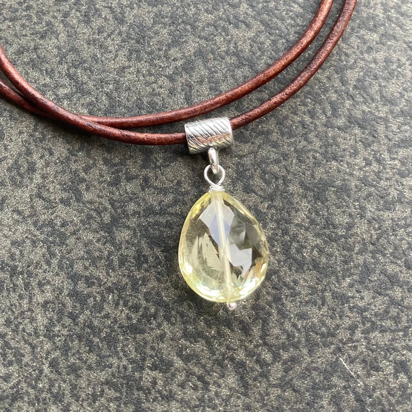 Lemon Quartz & Sterling Silver Leather Choker